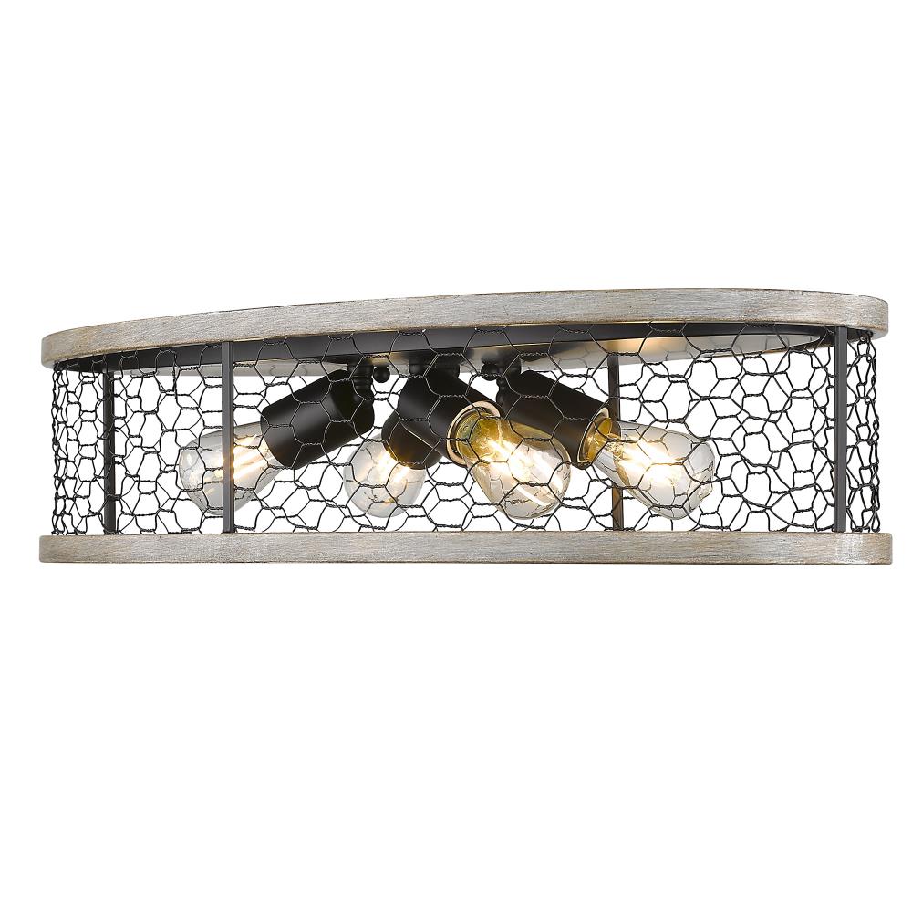 Matte Black and Faux Wood Rustic Flush Mount Light