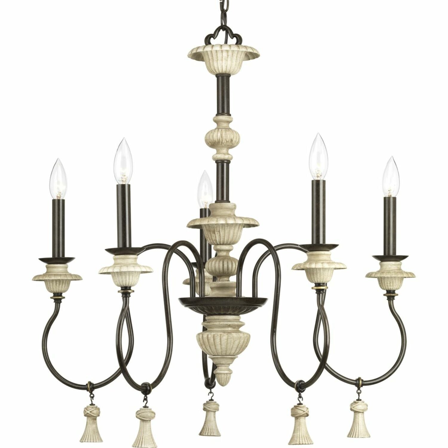 Progress Lighting P400068-077 Bergamo 5 -Light Bronze Rustic For Use in Bedrooms, Dining Rooms, Foyers, Kitchens, Living Rooms Chandelier