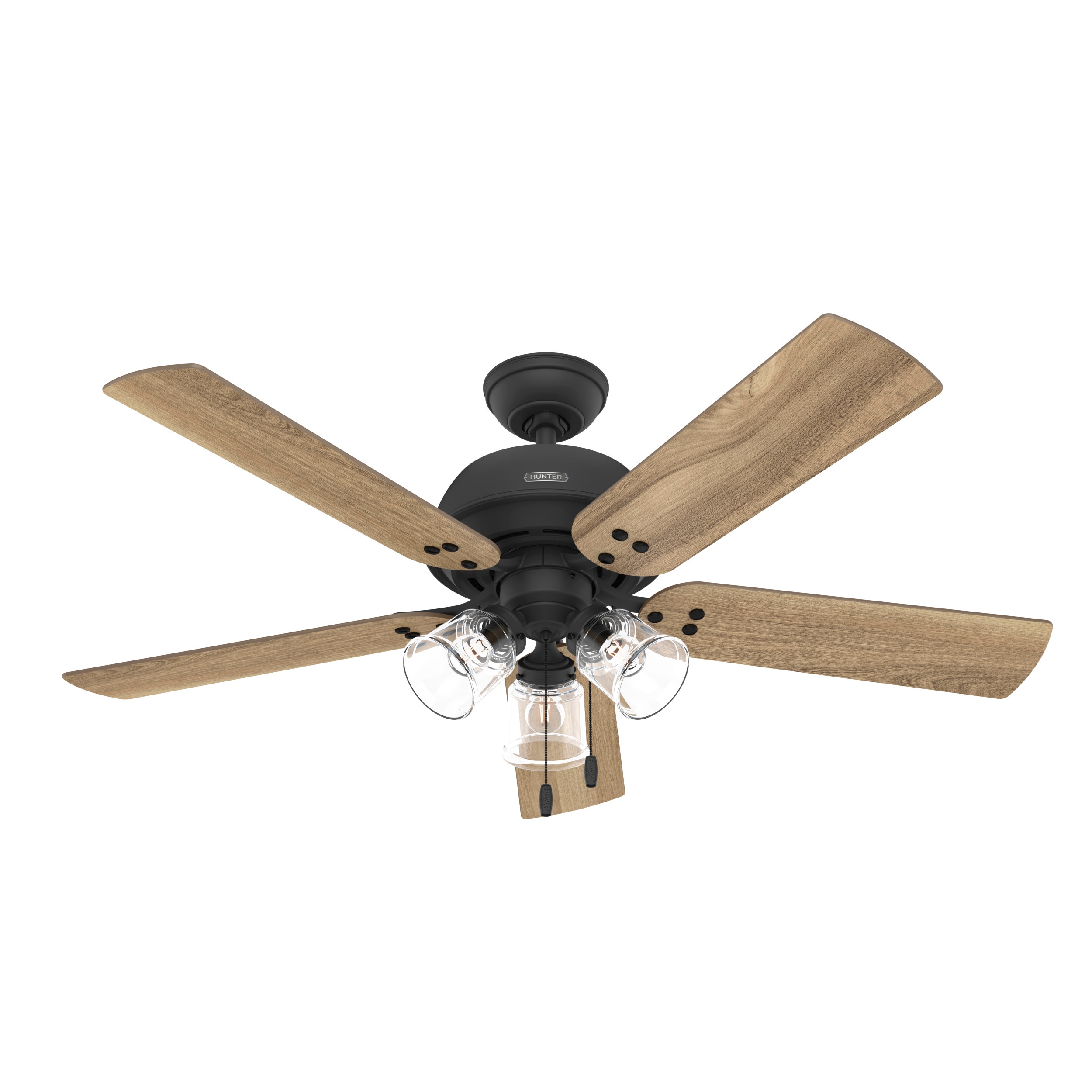 Hunter 52381 Shady Grove 52-in Matte Black with Golden Maple Blades Ceiling Fan With Light ( 5 -Blade )