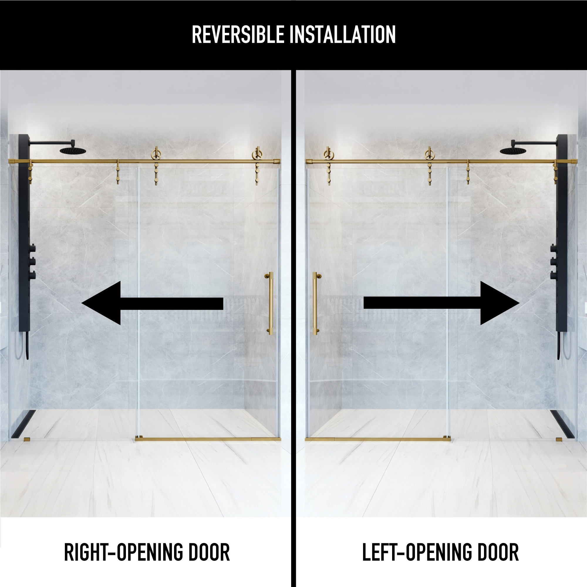 Hamilton Matte Brushed Gold Frameless Sliding Shower Door with Clear Glass