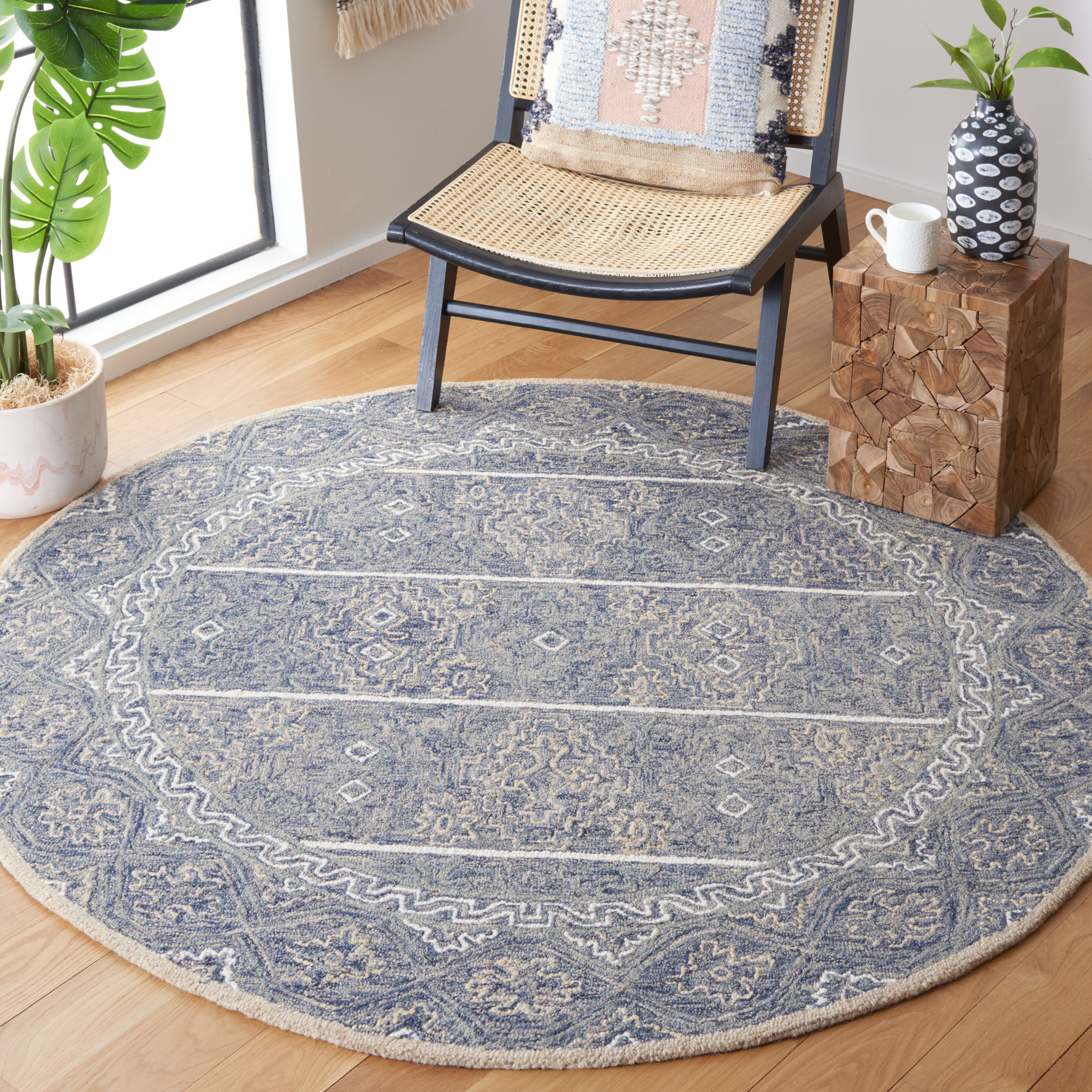 Aspen 275 Blue/Beige Traditional 6ft x 6ft Round Rug