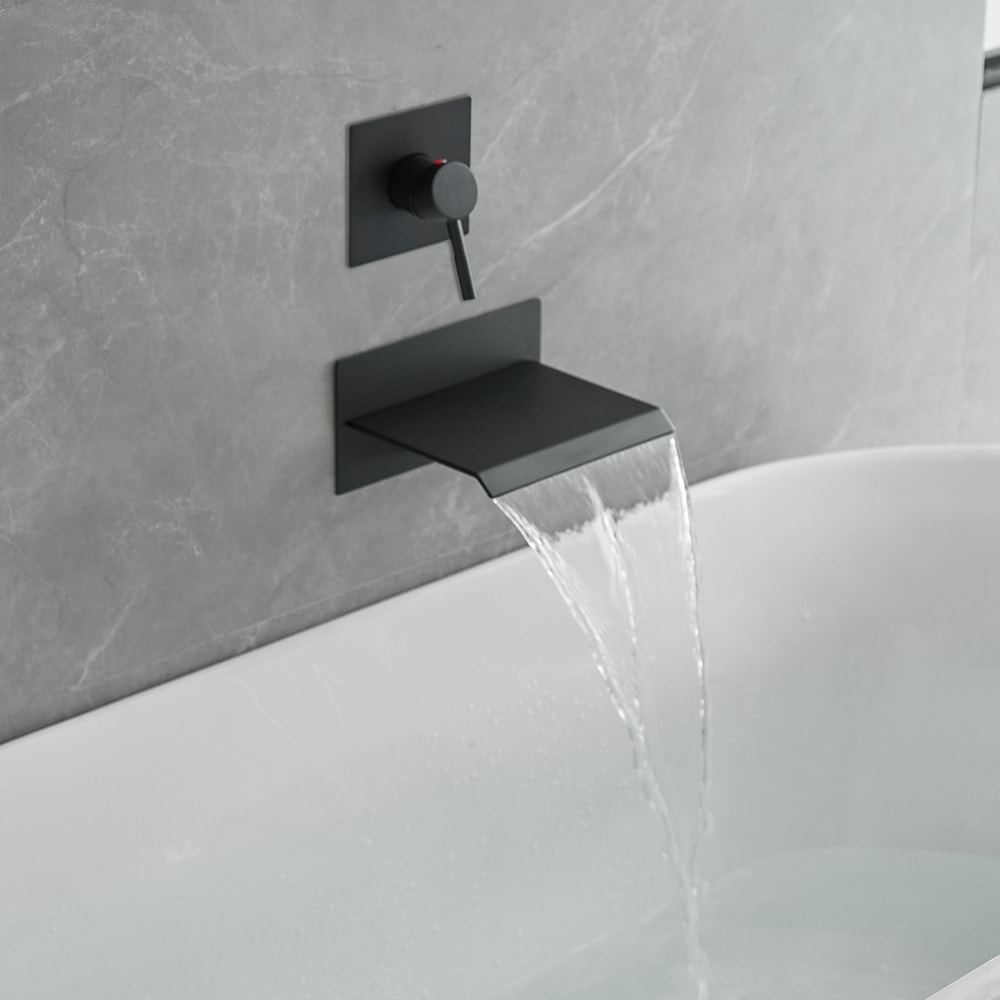 BWE Matte Black 1-handle Wall-mount Waterfall Bathtub Faucet (Valve ...