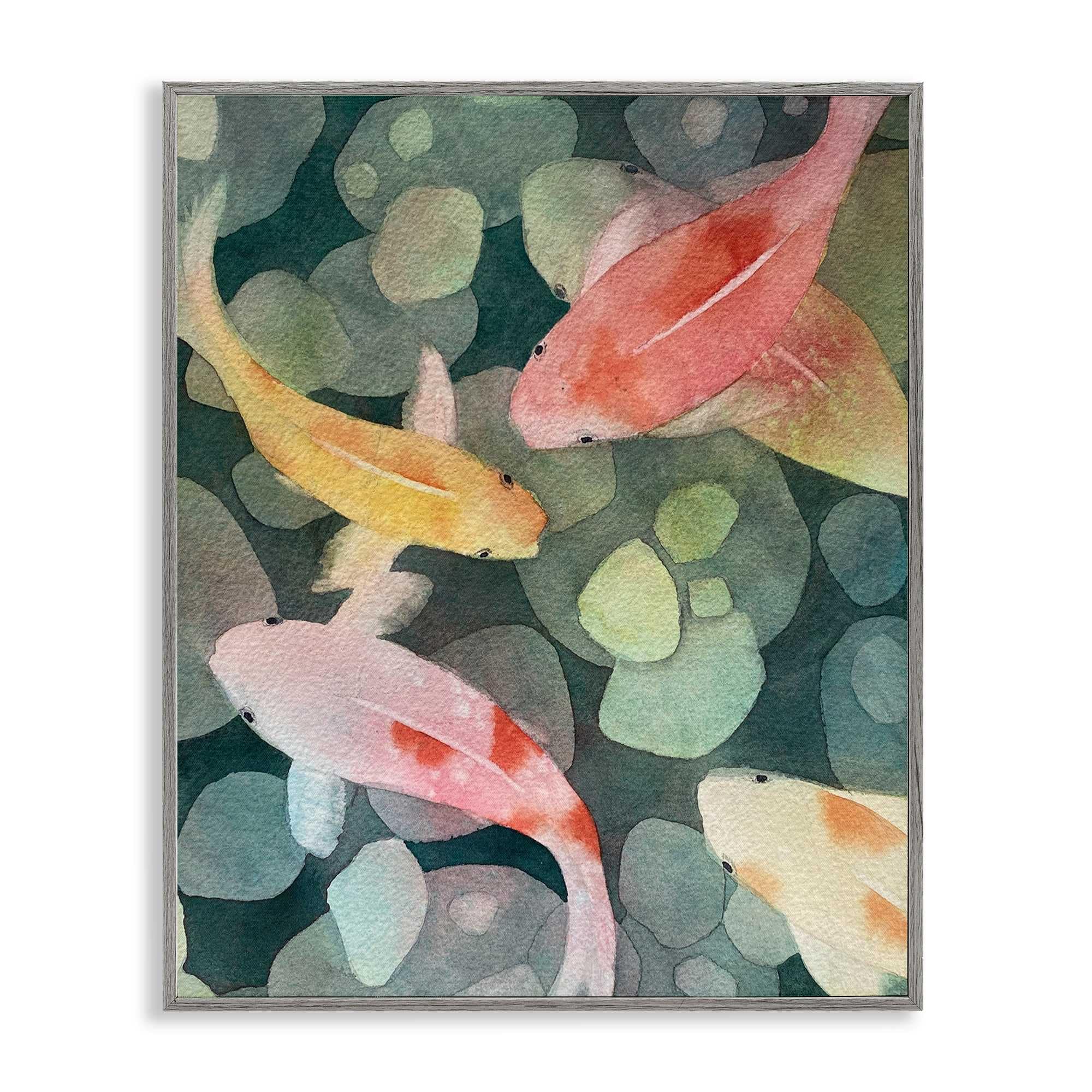 Stupell Industries BS-583-GFF-11X14 Watercolor Koi Aerial View Gray Framed Giclee Art By Stephanie Fielden 11 x 14