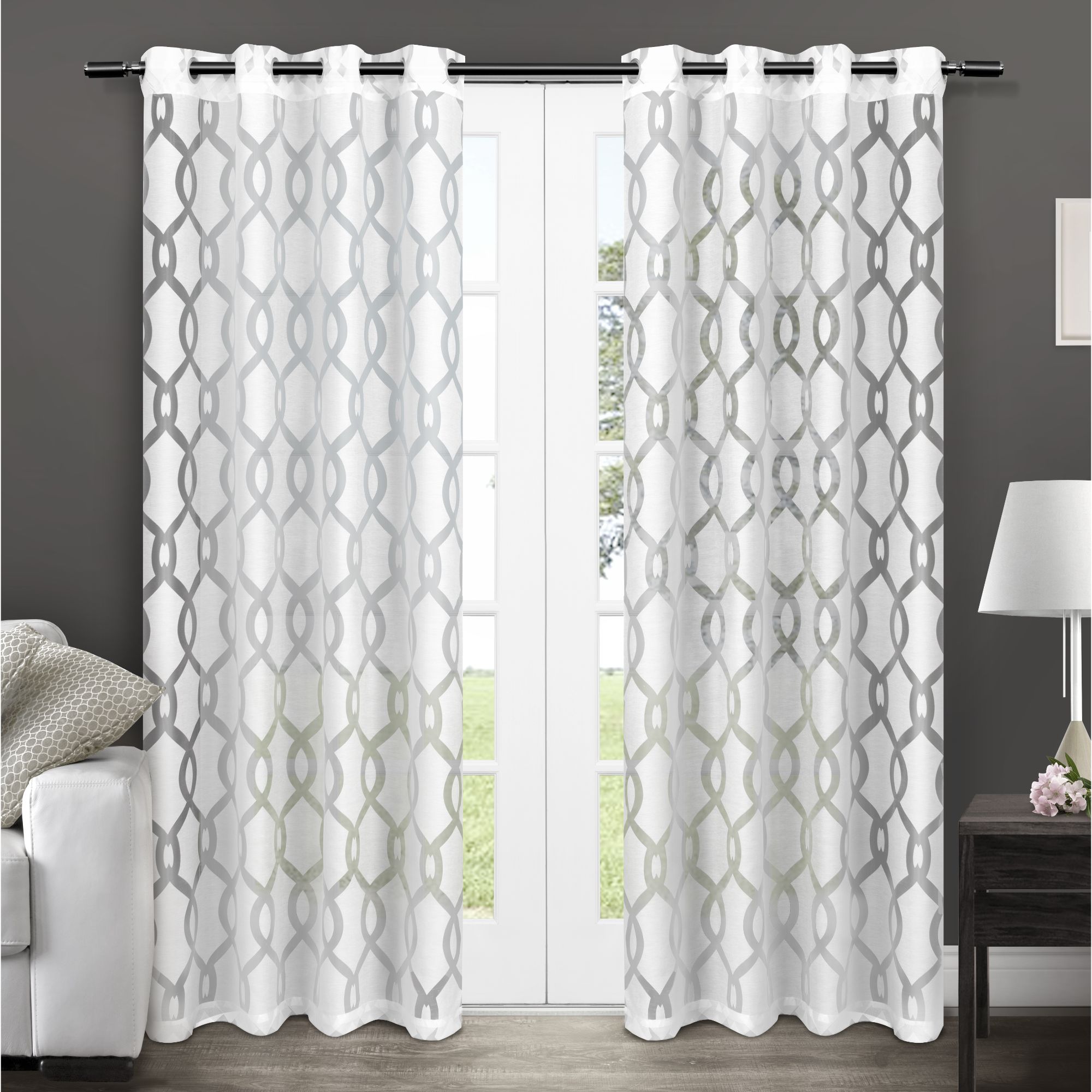 Exclusive Home EH7958-01 2-84G 84-Inches Winter White Trellis Sheer Grommet Curtain panel pair