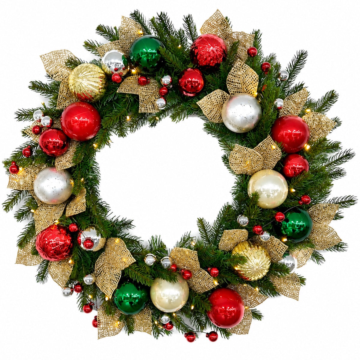 vivatrees  32in Pre-Lit Battery-operated Artificial Christmas Wreath with 60 Warm White LED Lights
