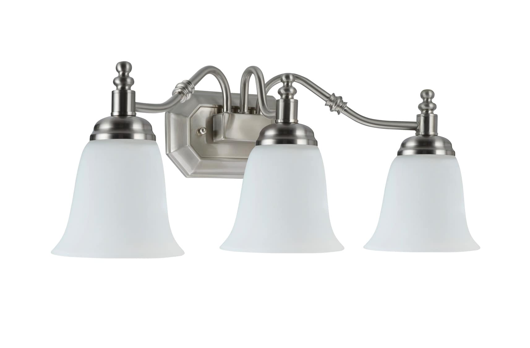 Satin Nickel 3-Light Vanity Fixture with Frosted Glass Shades