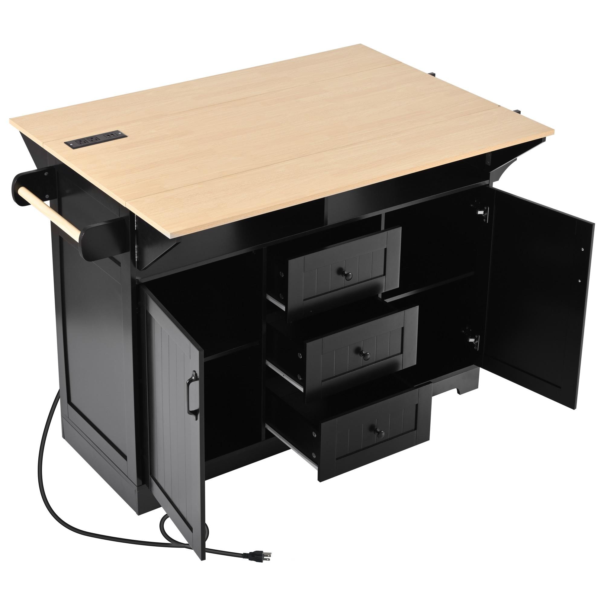 Bayfeve BF-86617B-IN Black MDF Base with Wood Wood Top Rolling Kitchen Island ( 34 x 55.7 x 36.5 )