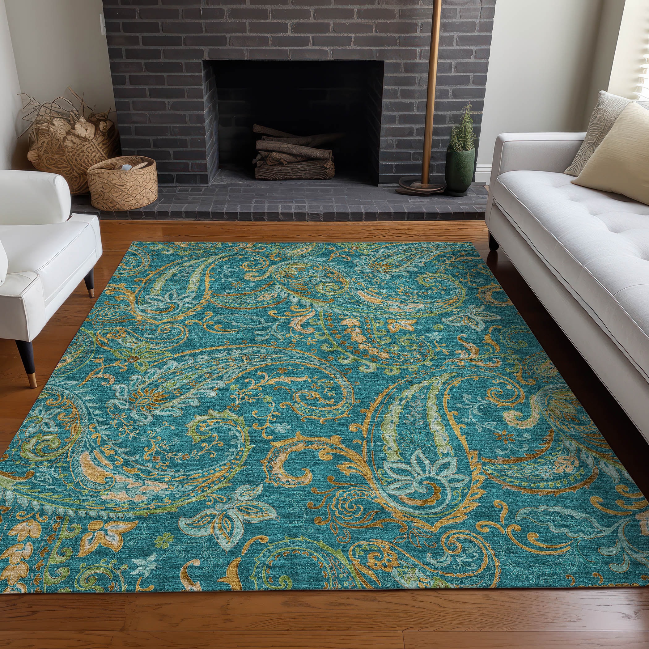 Addison Rugs ACN533TE10X14 Chantille 10 x 14 (ft) Polyester Teal Rectangular Indoor/Outdoor Abstract Farmhouse/Cottage Machine washable Area rug