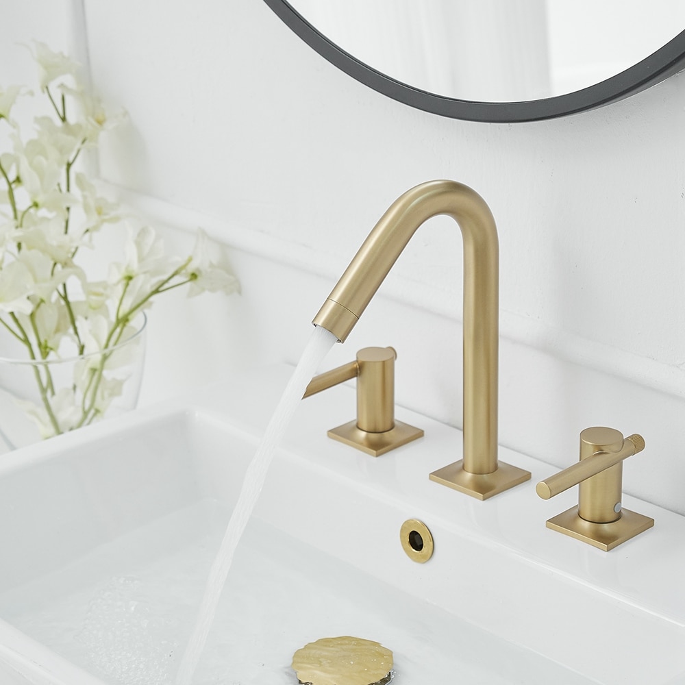 BWE Brushed Gold Widespread 2-Handle Bathroom Sink Faucet With Drain A ...