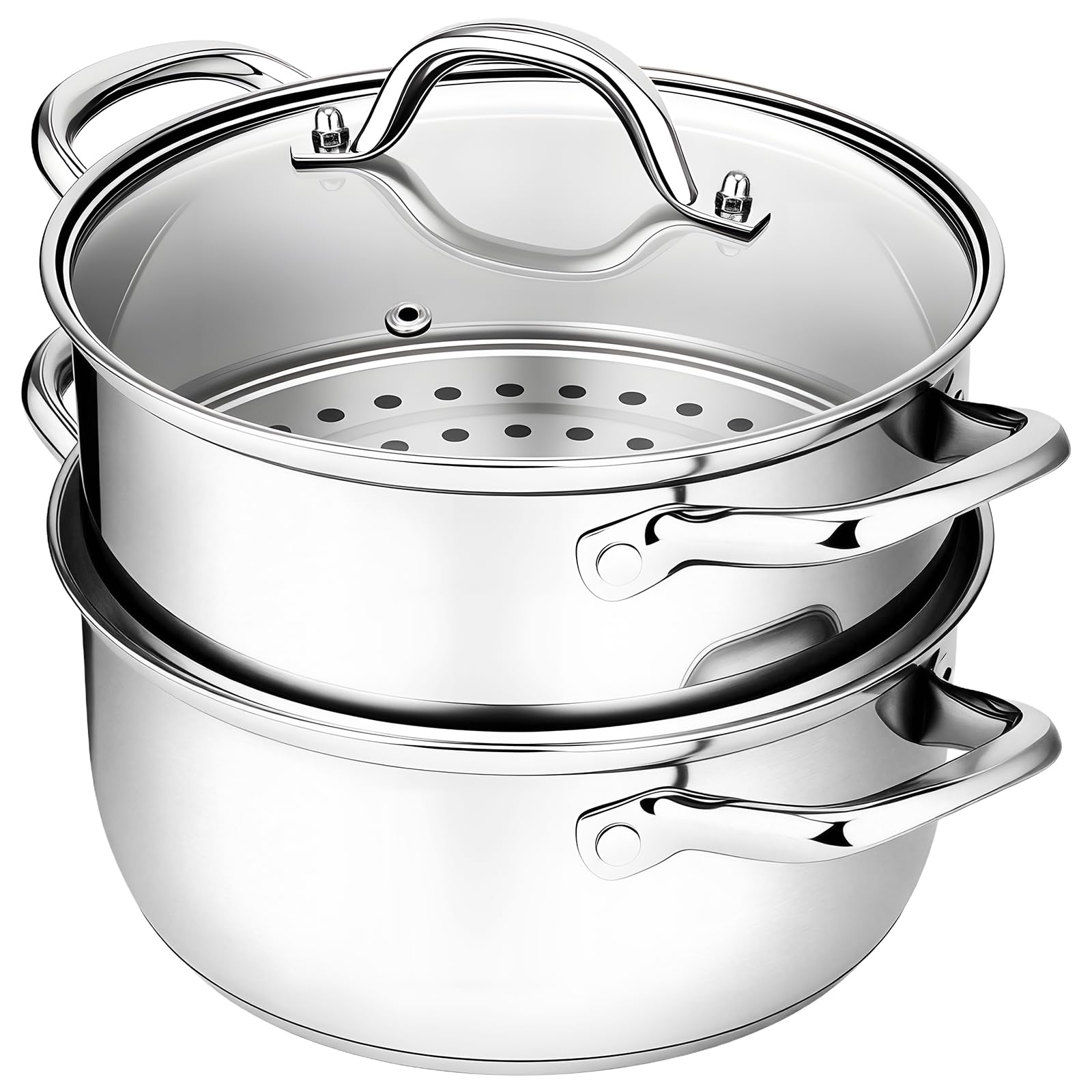 Aoibox  3 2 Qt Stainless Steel Steamer Pot with Steaming Basket Tri Ply Base for Gas and Induction Cooktops