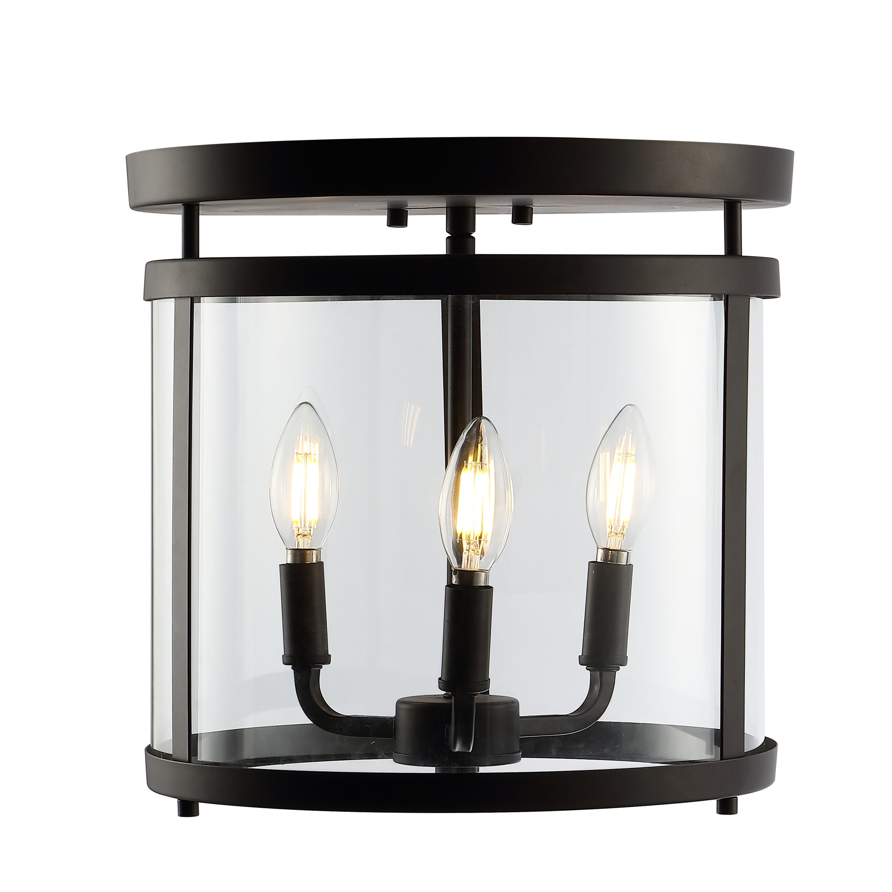 Ciel Simple Farmhouse 12.5" 3-Light Black Iron Glass Flush Mount