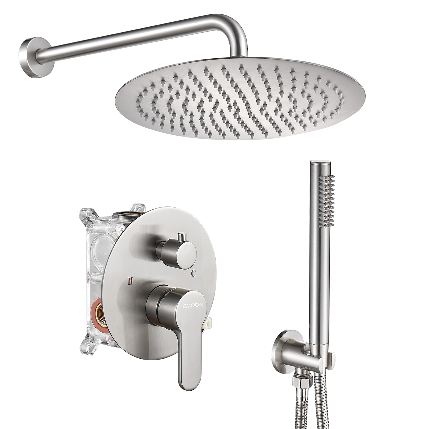 Cobbe LSKRSF0112N Brushed Nickel 12-Inches Built-In Shower Faucet System with 2-way Diverter ( Pressure-balanced Valve Included )