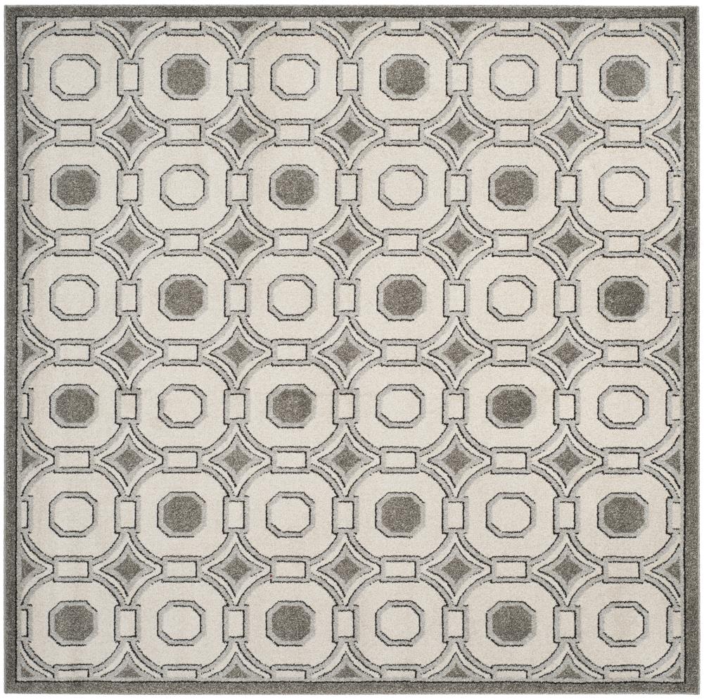 Ivory and Grey Geometric Indoor-Outdoor Square Rug
