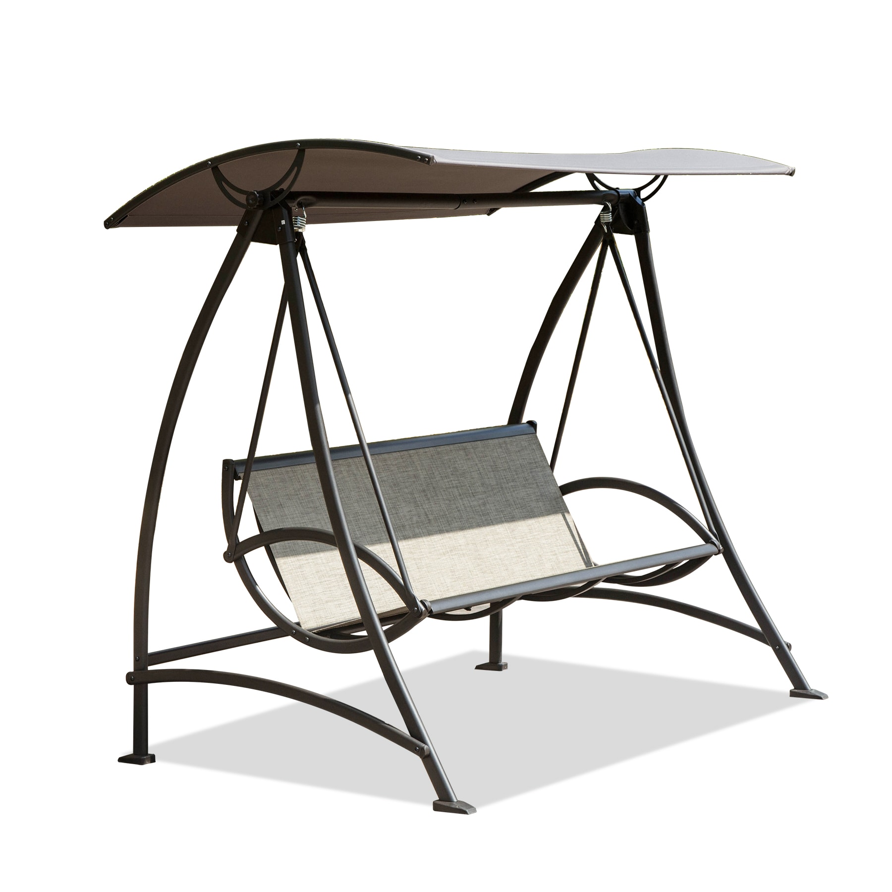 GDFStudio 325768 Modern 3 Seat Patio Adjustable Porch Swing Chair with Steel Frame Dark Brown