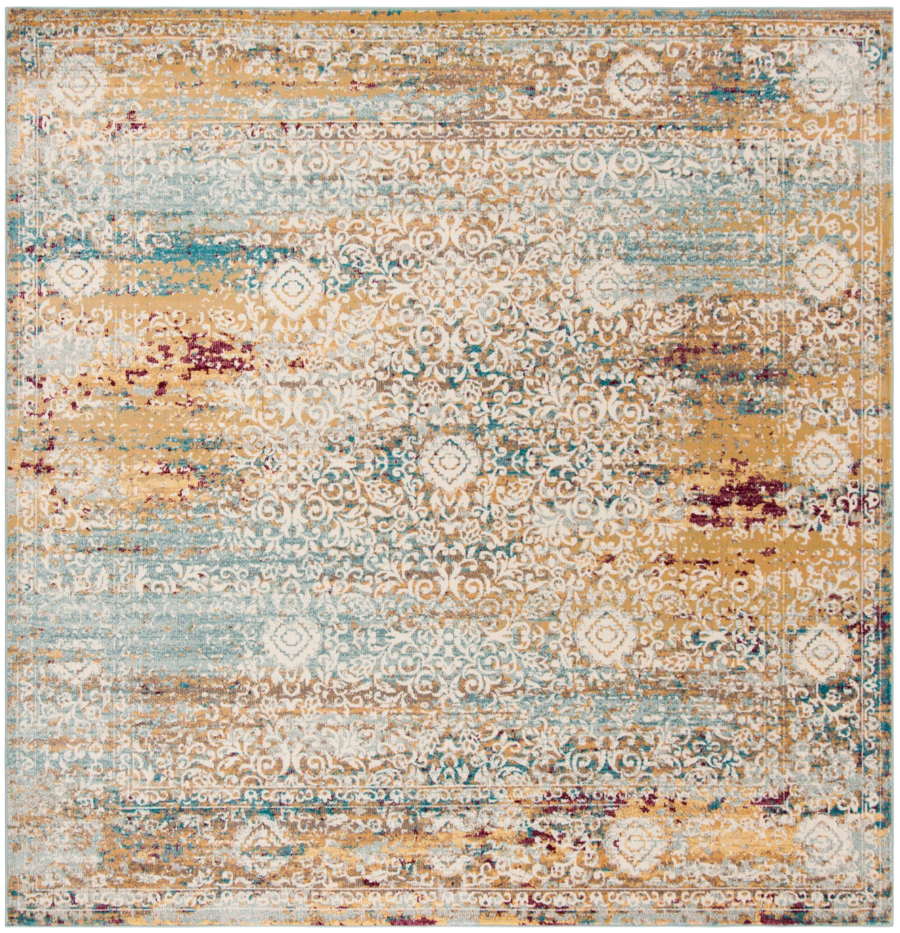 Safavieh ARA183Y-6SQ Aria Cathrine 6 x 6 (ft) Loomed Polypropylene Yellow/Cream Square Indoor Damask Bohemian/Eclectic Area rug