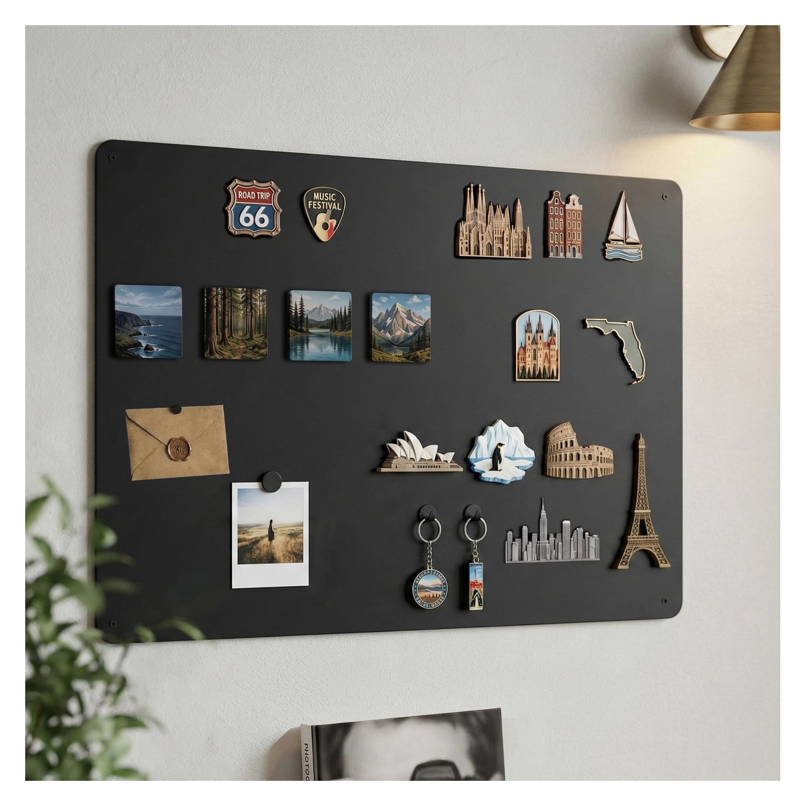 LILILIAN FMY  FMY Magnetic Board for Wall 23 Point 6 x 15 Point 7 Inch Large Black Metal Display Board for Travel Magnets Art Collections Heavy