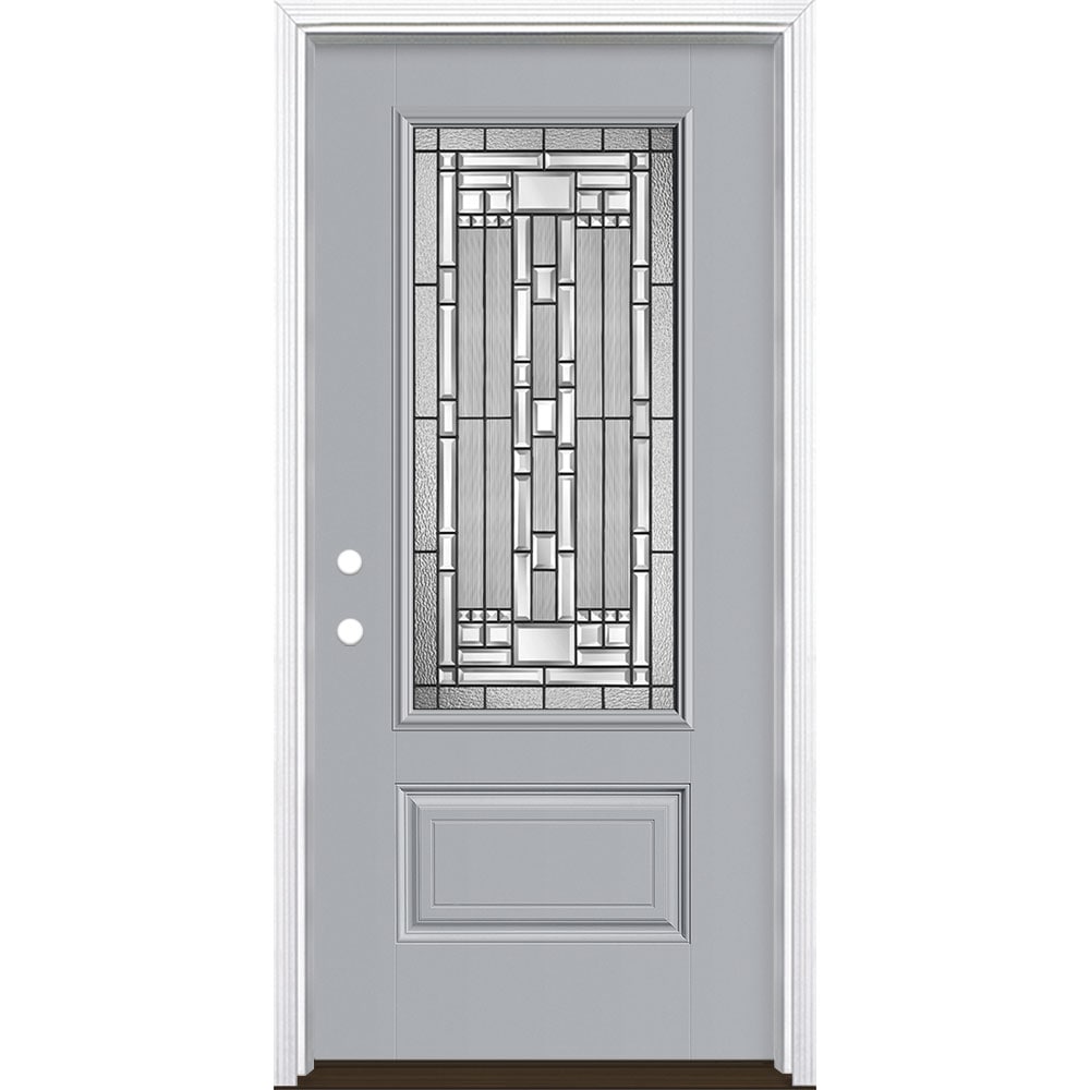 Masonite 3421206 Naples 36-in x 80-in x 4-9/16-in Fiberglass 3/4 lite Right-hand inswing Infinity Gray Painted Prehung Front Door with Brickmould Insulating core