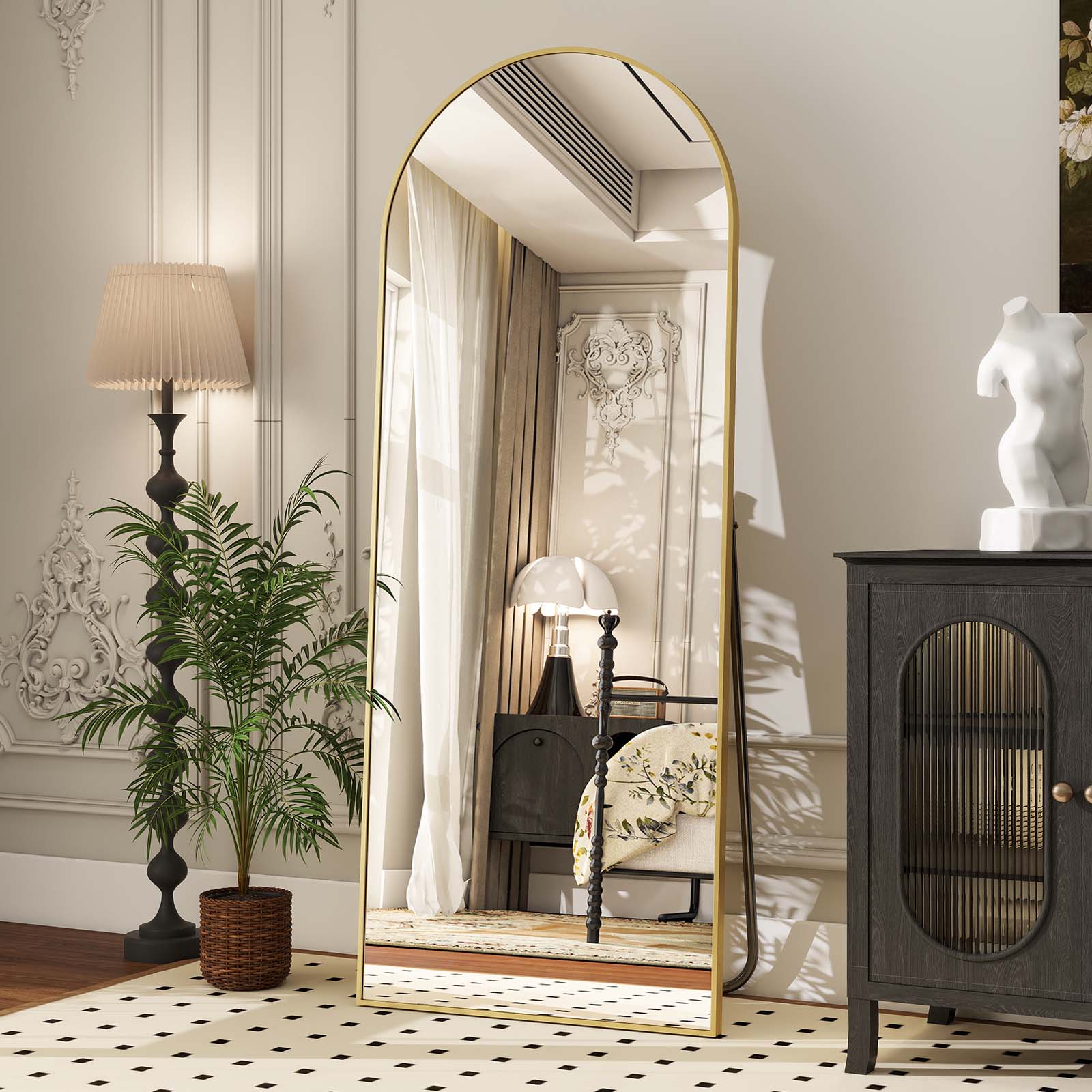BEAUTYPEAK YH2164G 21-Inches W x 64.0-Inches H Arch Gold Framed Full Length Floor Mirror