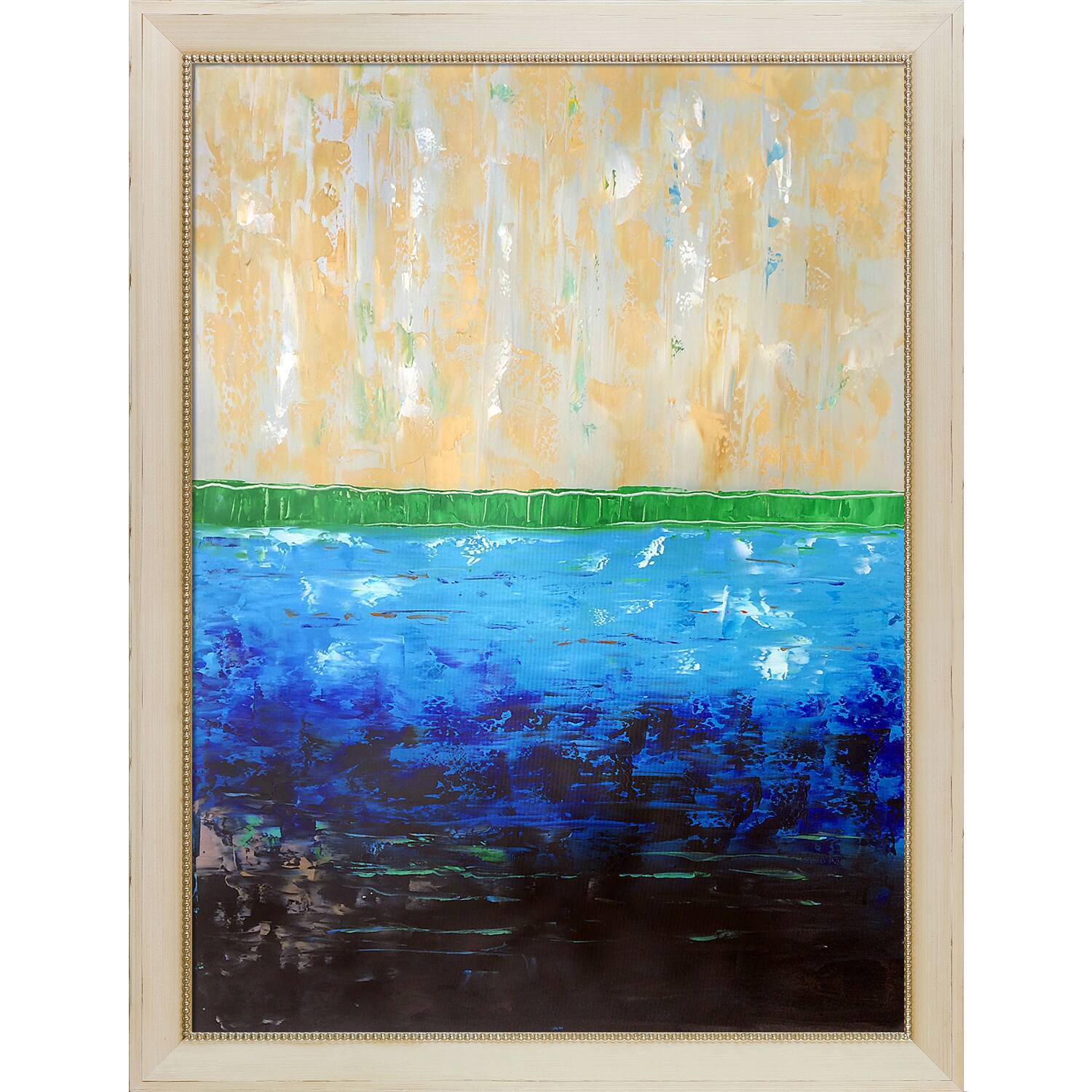 ArtistBe 688576562469 Pearl Ocean Reproduction Lisa Carney Cream/Champagne Wood Framed 34.5-Inches H x 44.5-Inches W Abstract Canvas Hand-Painted Painting