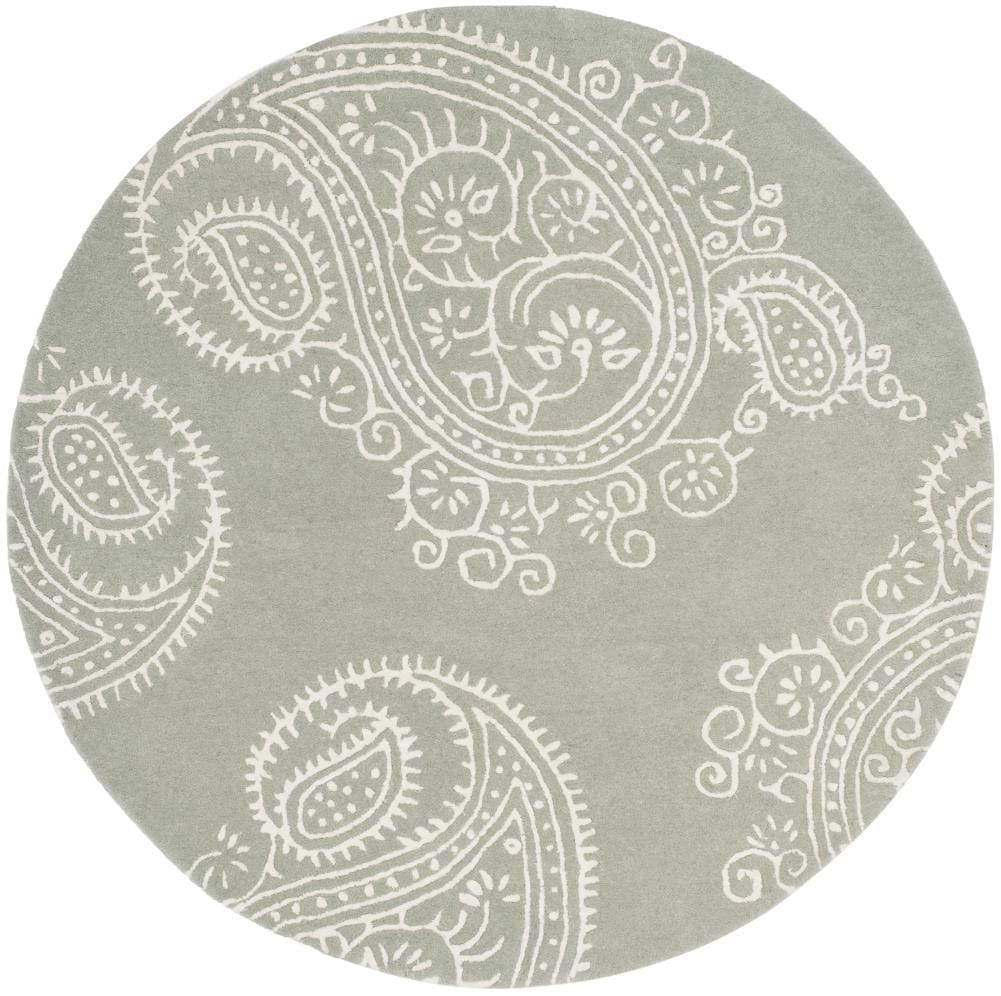 Safavieh BEL153A-5R Bella Deniz 5 x 5 (ft) Tufted Synthetic Gray/Ivory Round Indoor Paisley Farmhouse/Cottage Area rug