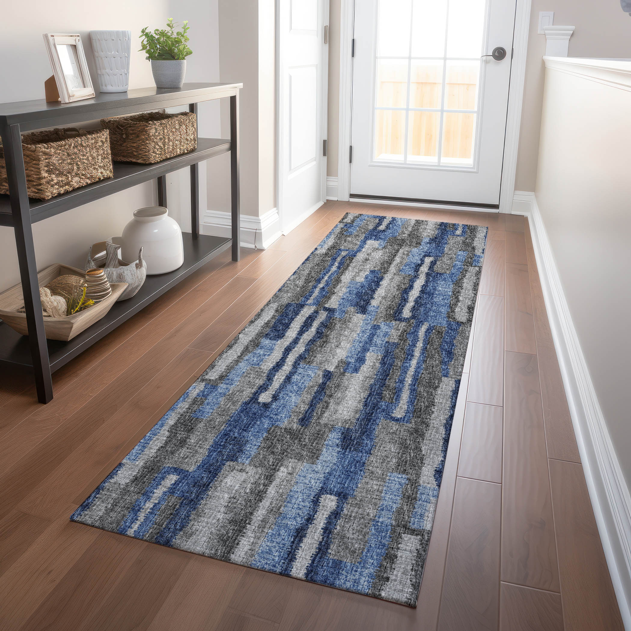 Addison Rugs AMF78BL2X8 Mayfield AMF78BL 2 x 7 (ft) Loomed Polyester Blue Rectangular Indoor Abstract Machine washable Runner rug