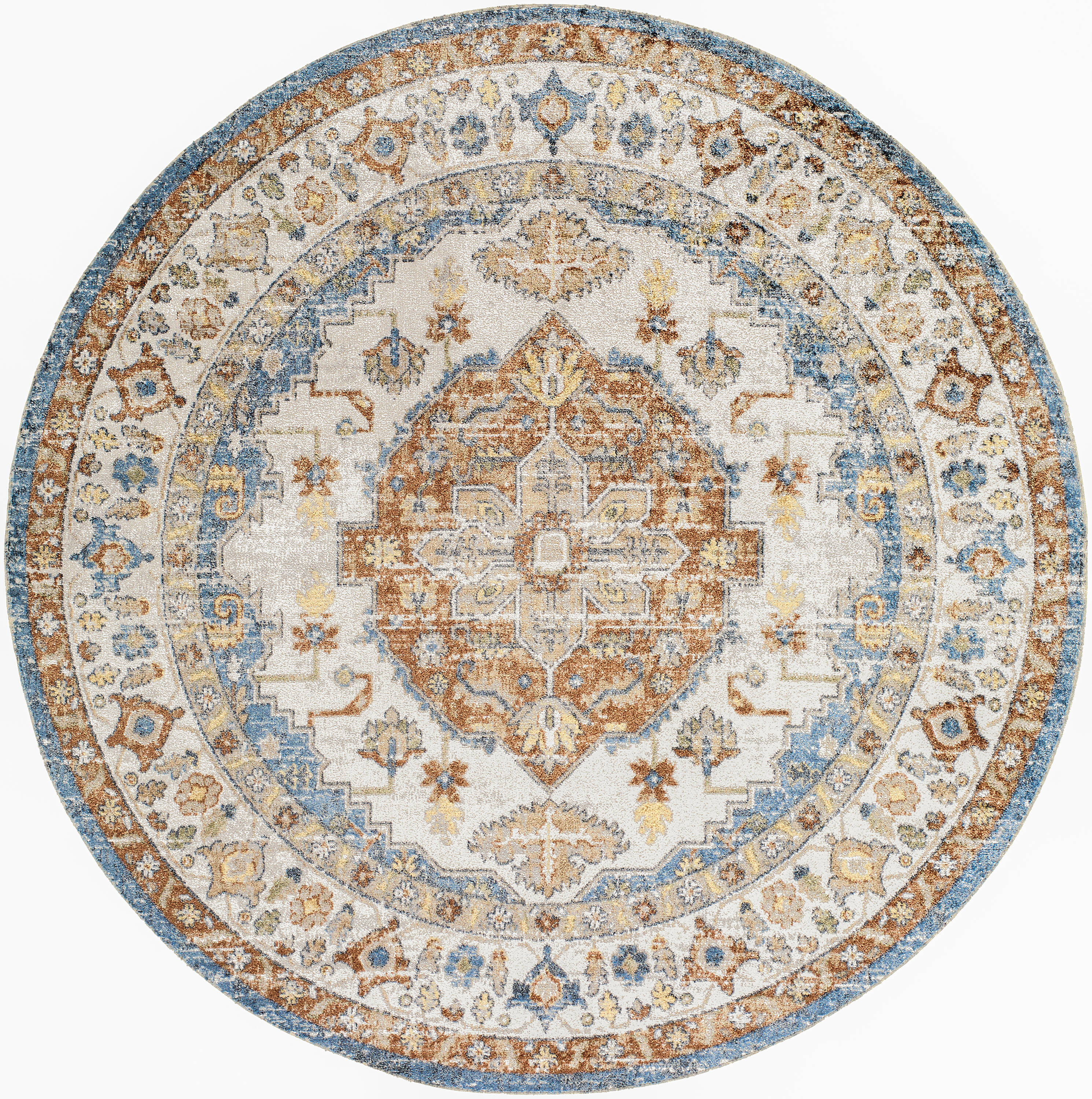 Livabliss LLL2305-67RD Lillian 7 x 7 (ft) Polyester Sky Blue/Brown Round Indoor Medallion Vintage Machine washable Area rug