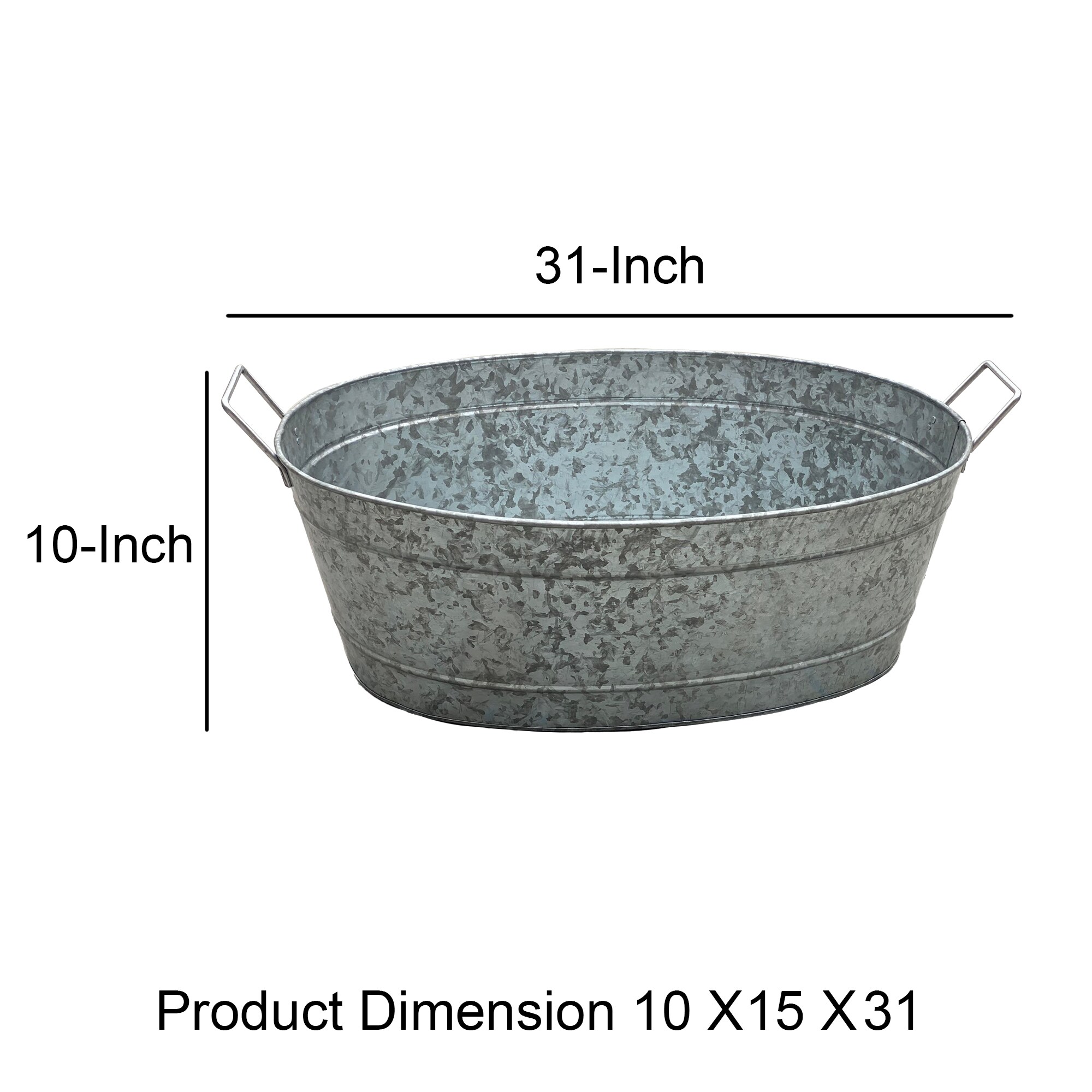 Benzara Embossed Design Oval Shape Galvanized Steel Tub with Side ...