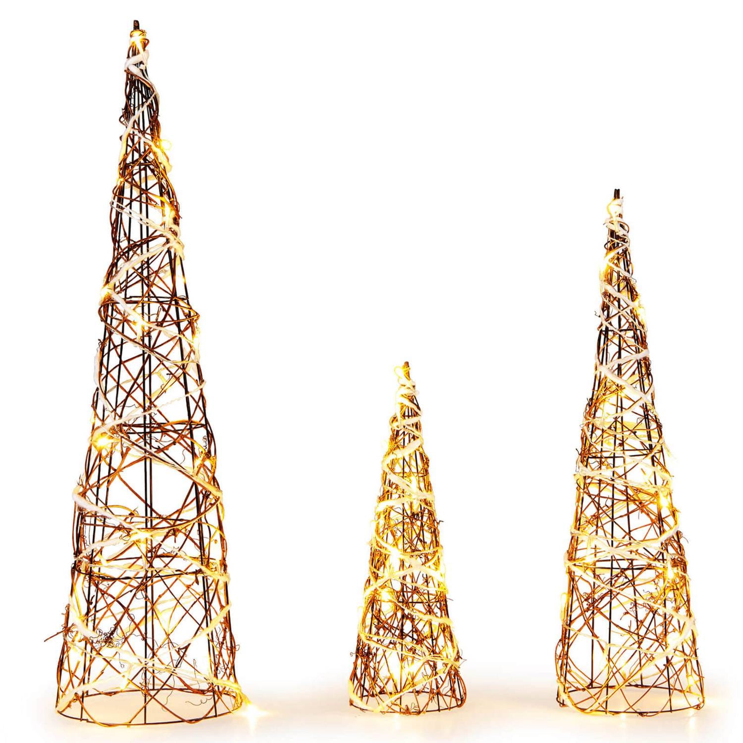 Costway 32 inches 24 inches 16 inches Set of 3 Lighted Rattan Cone ...