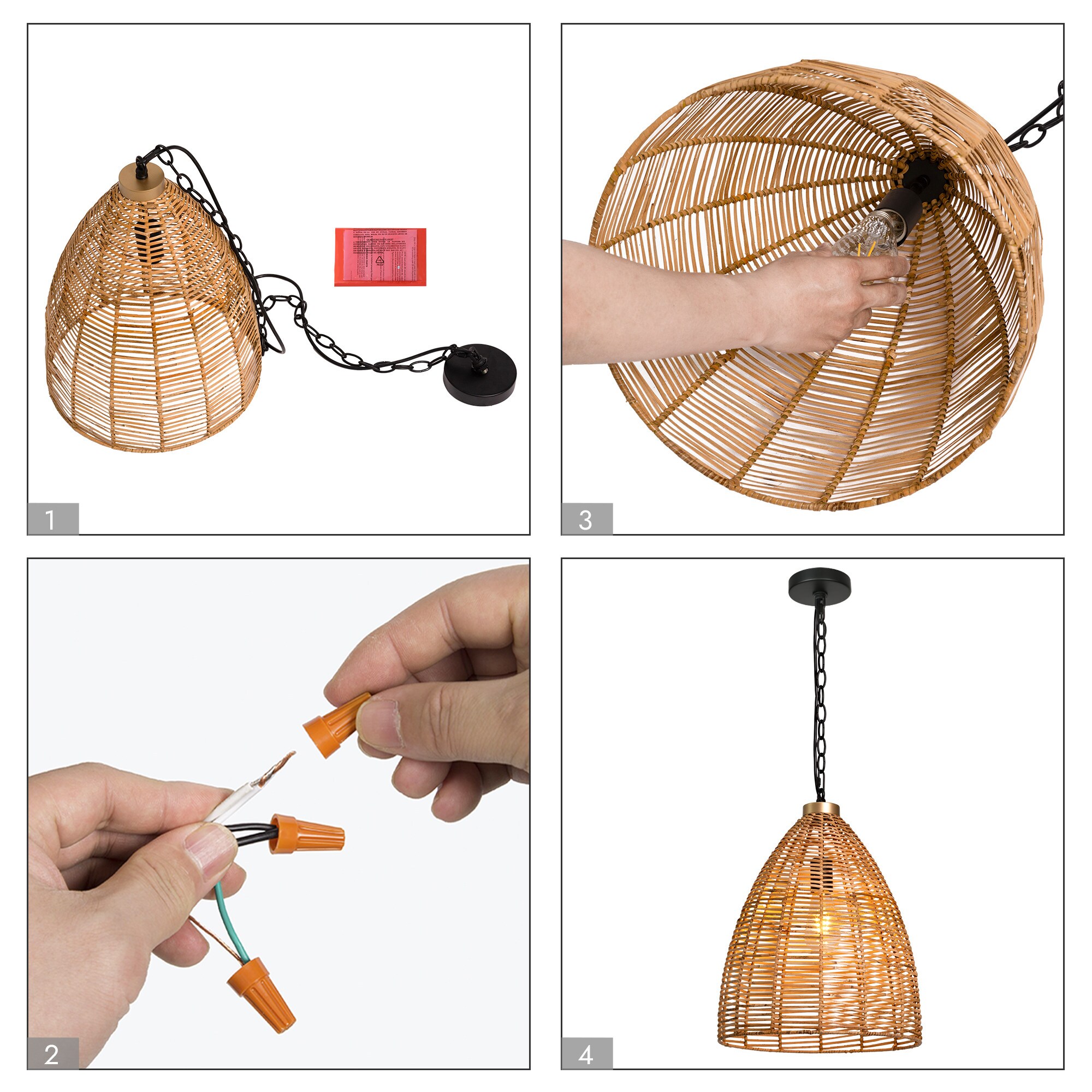 LNC Libbaconion Matte Black and Brown Rattan Bohemian/Global