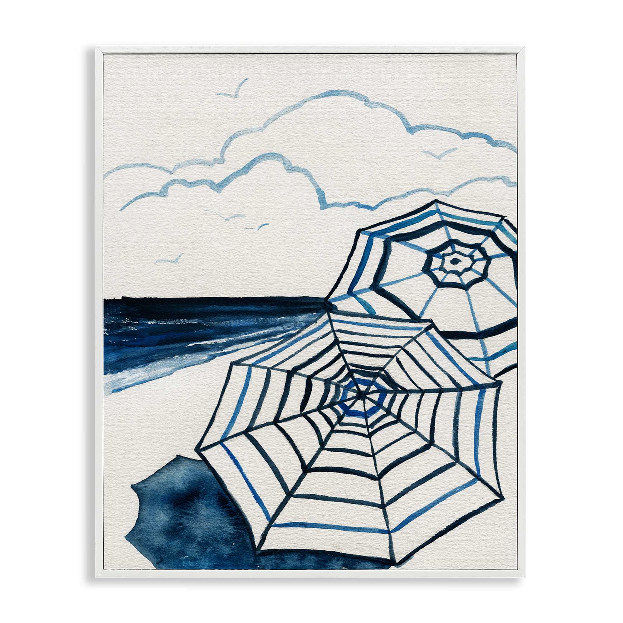 Stupell Industries BS-167-WFR-11X14 Umbrellas on Minimal Beach White Framed Giclee Art By Carol Robinson 11 x 14
