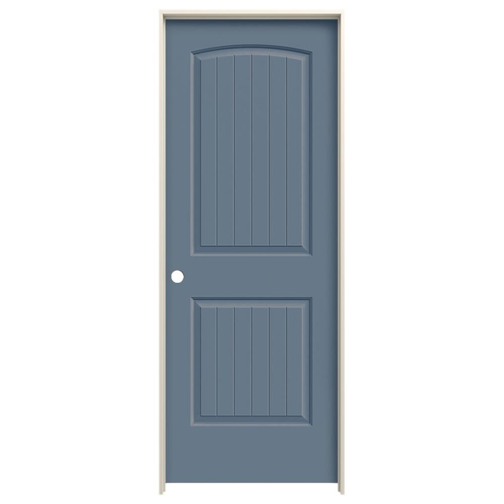 JELD-WEN LOWOLJW225800085 30-in x 80-in Colony Solid core 2-panel round top plank Right hand Smooth Prefinished Molded composite Flat Jamb Single Prehung Interior Door