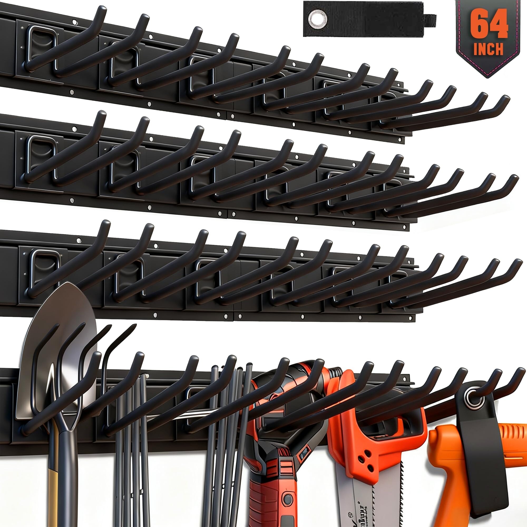 Aoibox  64 in Heavy Duty Garage Wall Tool Organizer Rack with 4 Steel Rails and 9 Adjustable Hooks 600 lb Load
