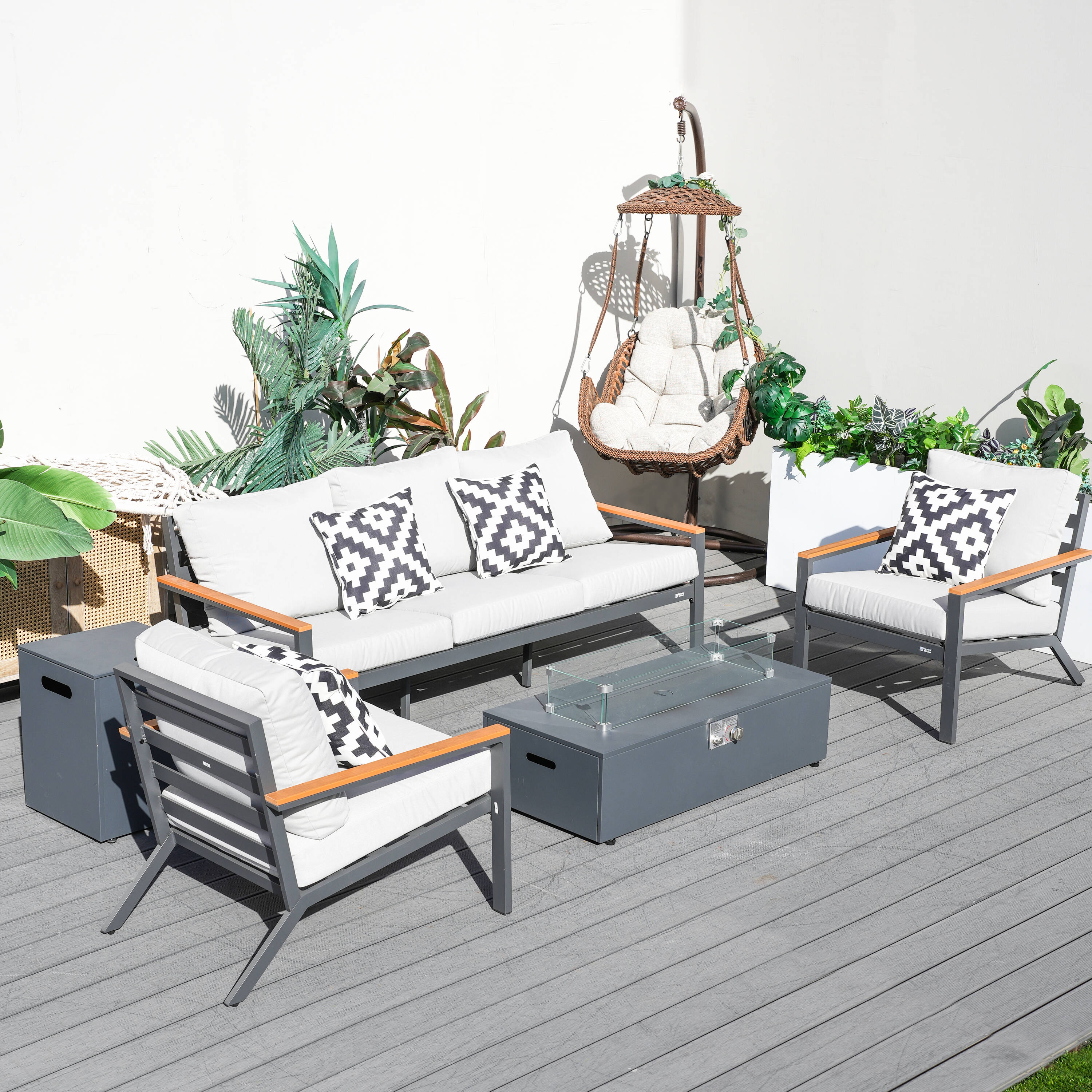 Direct Wicker DWG-2481TS2SC&2513G 5 -Piece 3 Patio Sofa Conversation Set with Gray Cushions