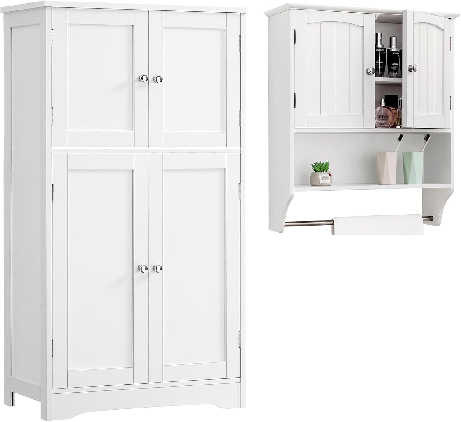 Iwell  Storage Cabinet Bathroom Storage Cabinet with Adjustable Shelves Medicine Cabinet for Bathroom White