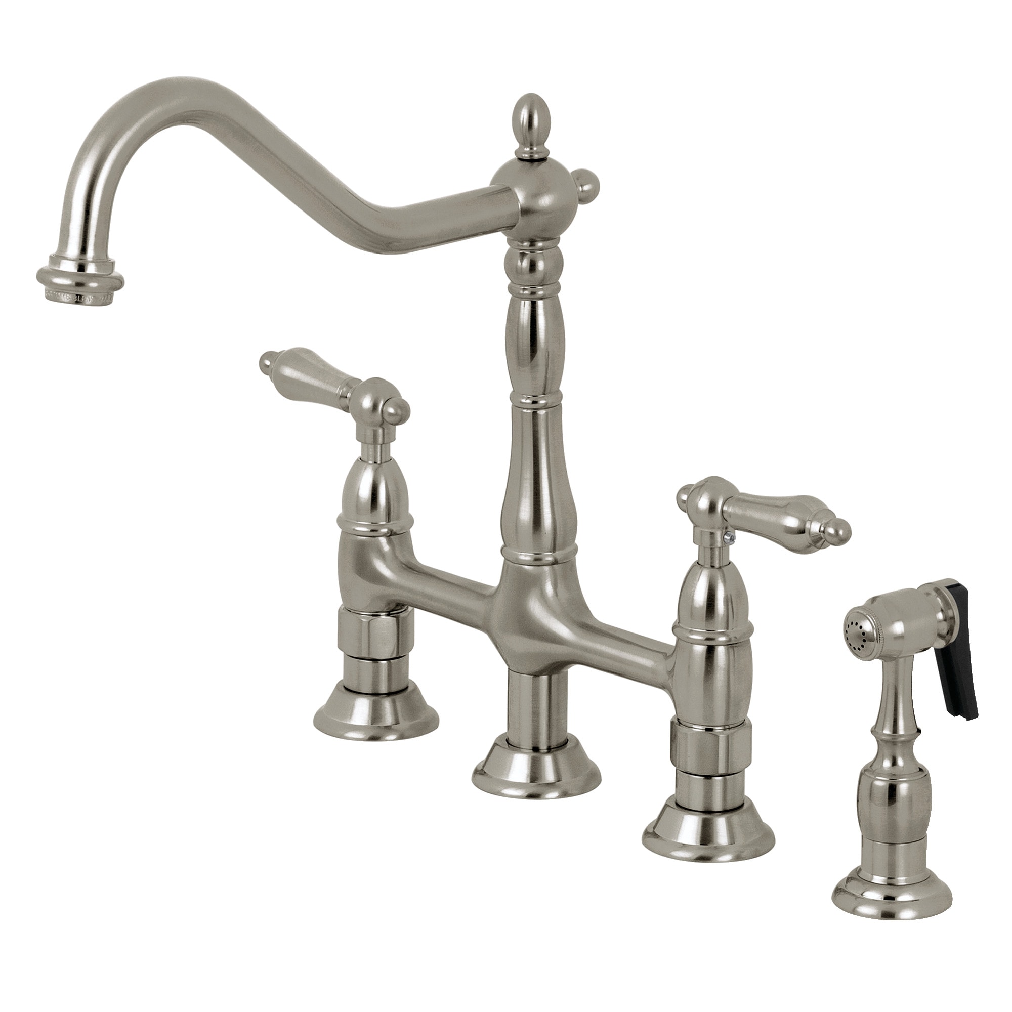 Elements of Design Brushed Nickel Double Handle Bridge Kitchen Faucet ...