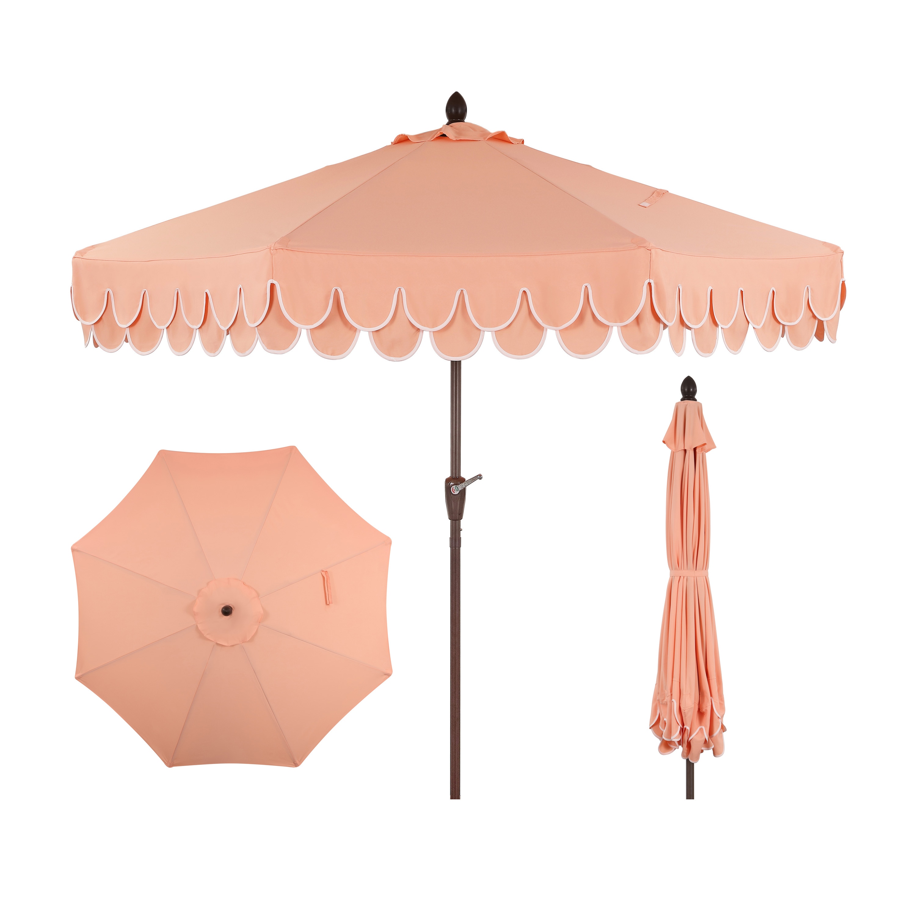JONATHAN  Y UMB1002E 9-Feet Aluminum Pink Auto-tilt Market Patio Umbrella with Base