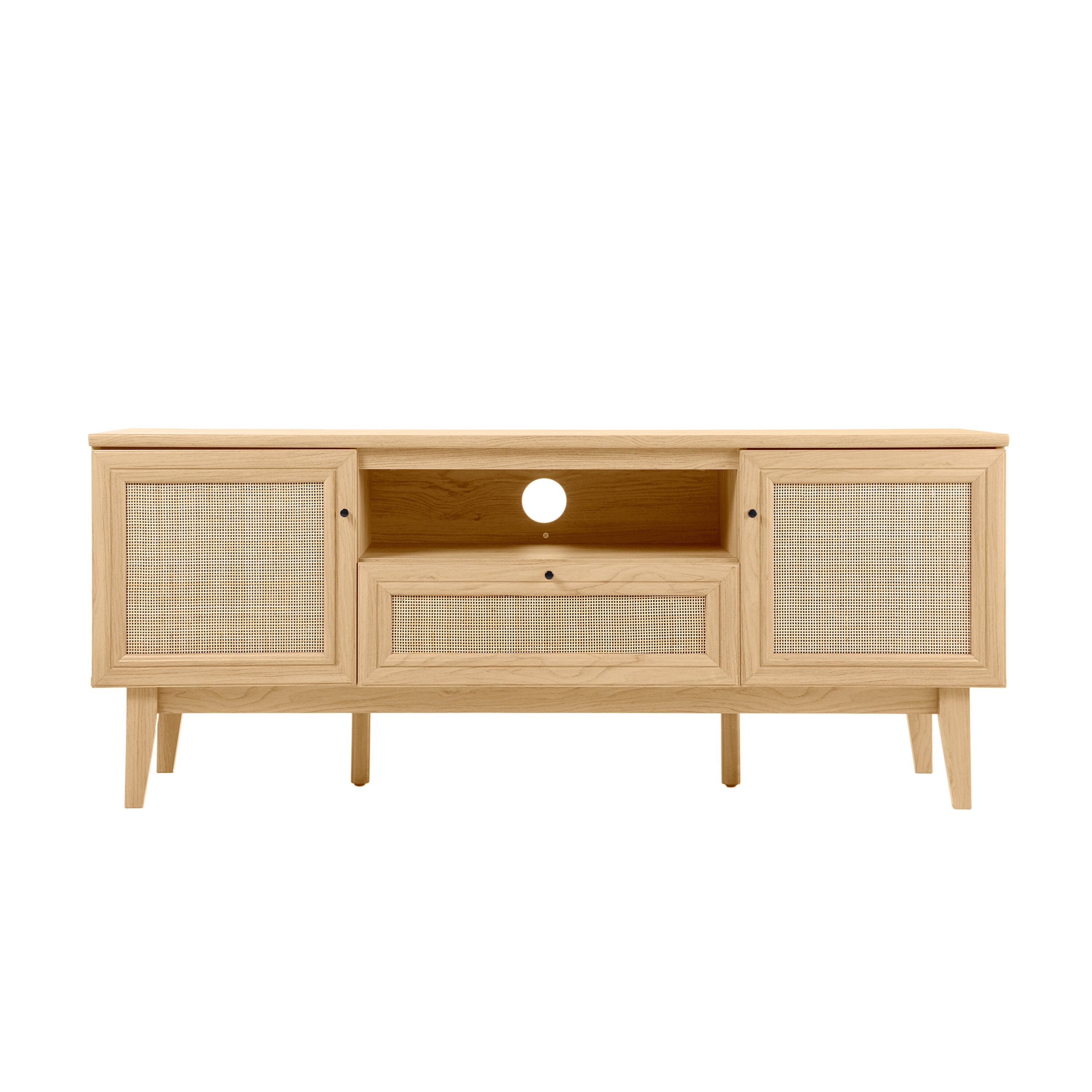 Finley 59" Oak TV Stand with Rattan Paneling and Storage