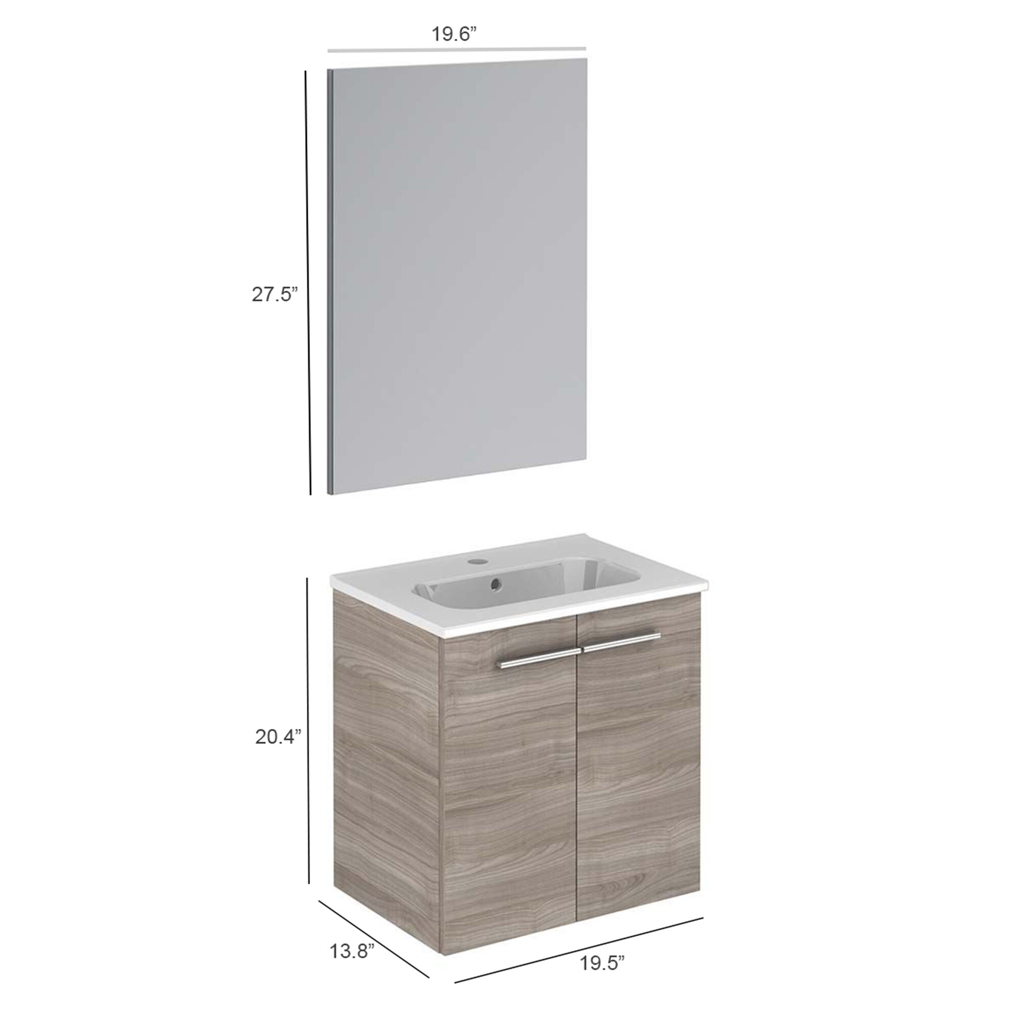 WS Bath Collections Start 20-in Sandy Gray Single Sink Bathroom Vanity with Ceramic White Ceramic Top (Mirror Included)