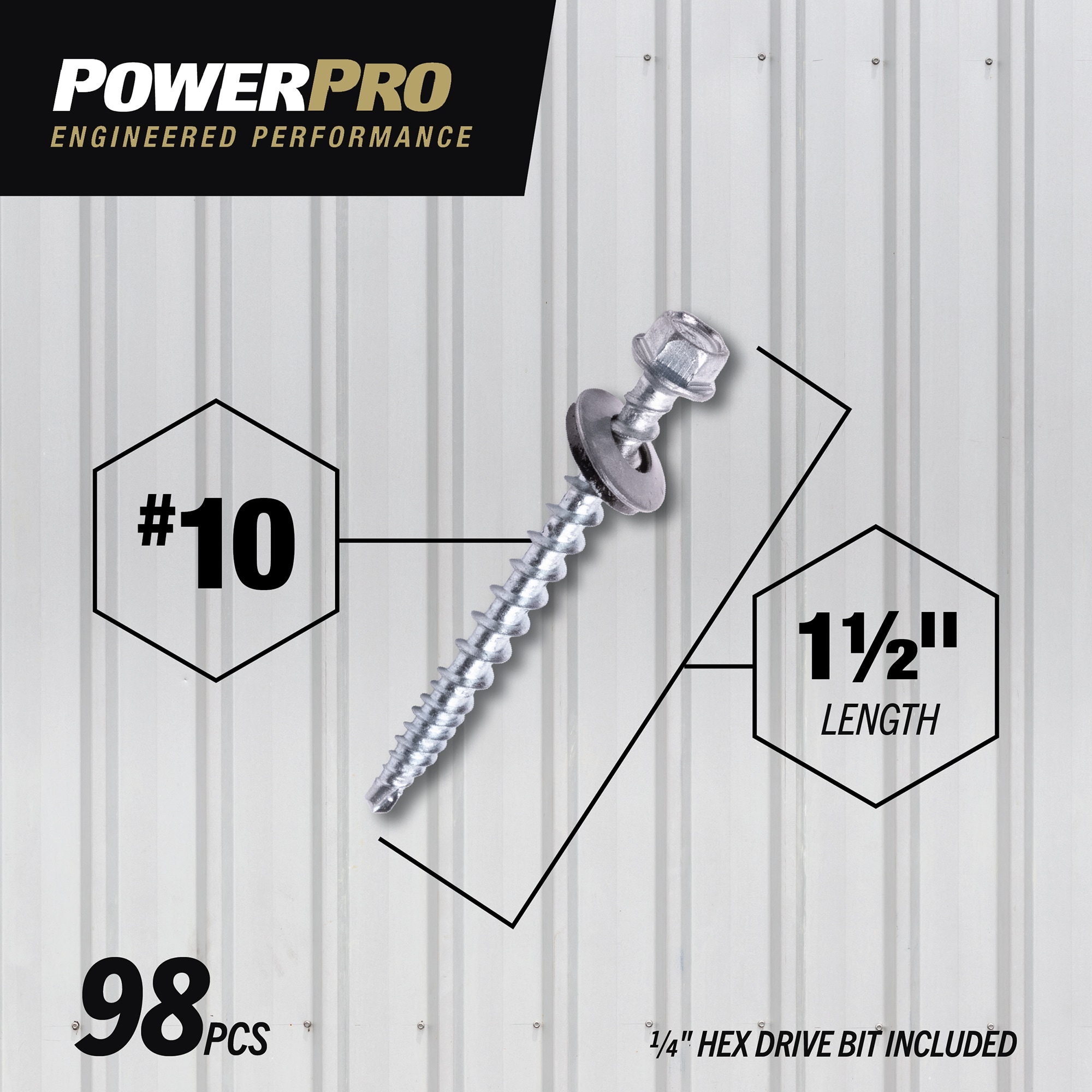 Power Pro #10 x 1-1/2-in Gray Powder Coating Self-drilling Roofing ...