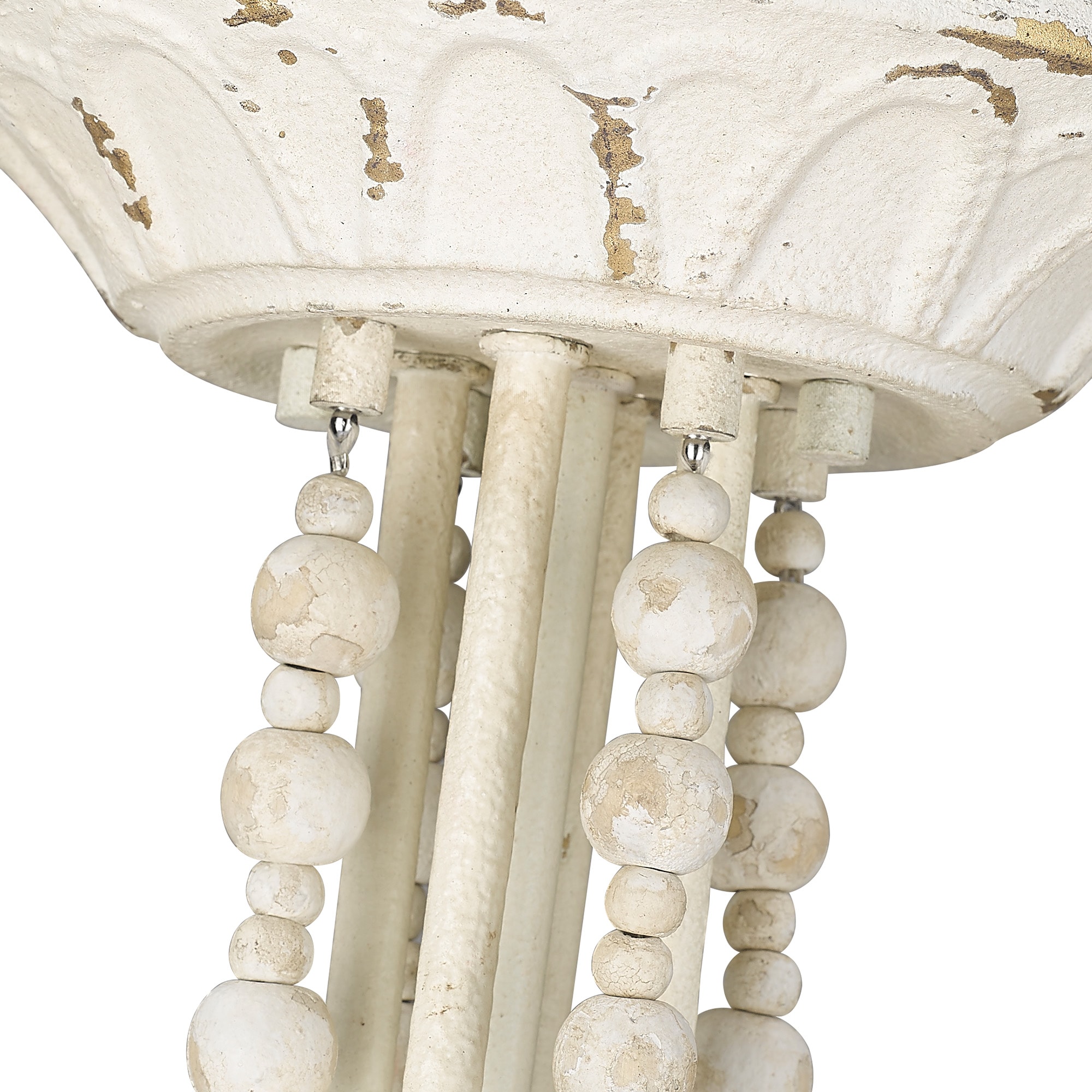Vintage White 4-Light Semi-Flush Mount with Wood Beads