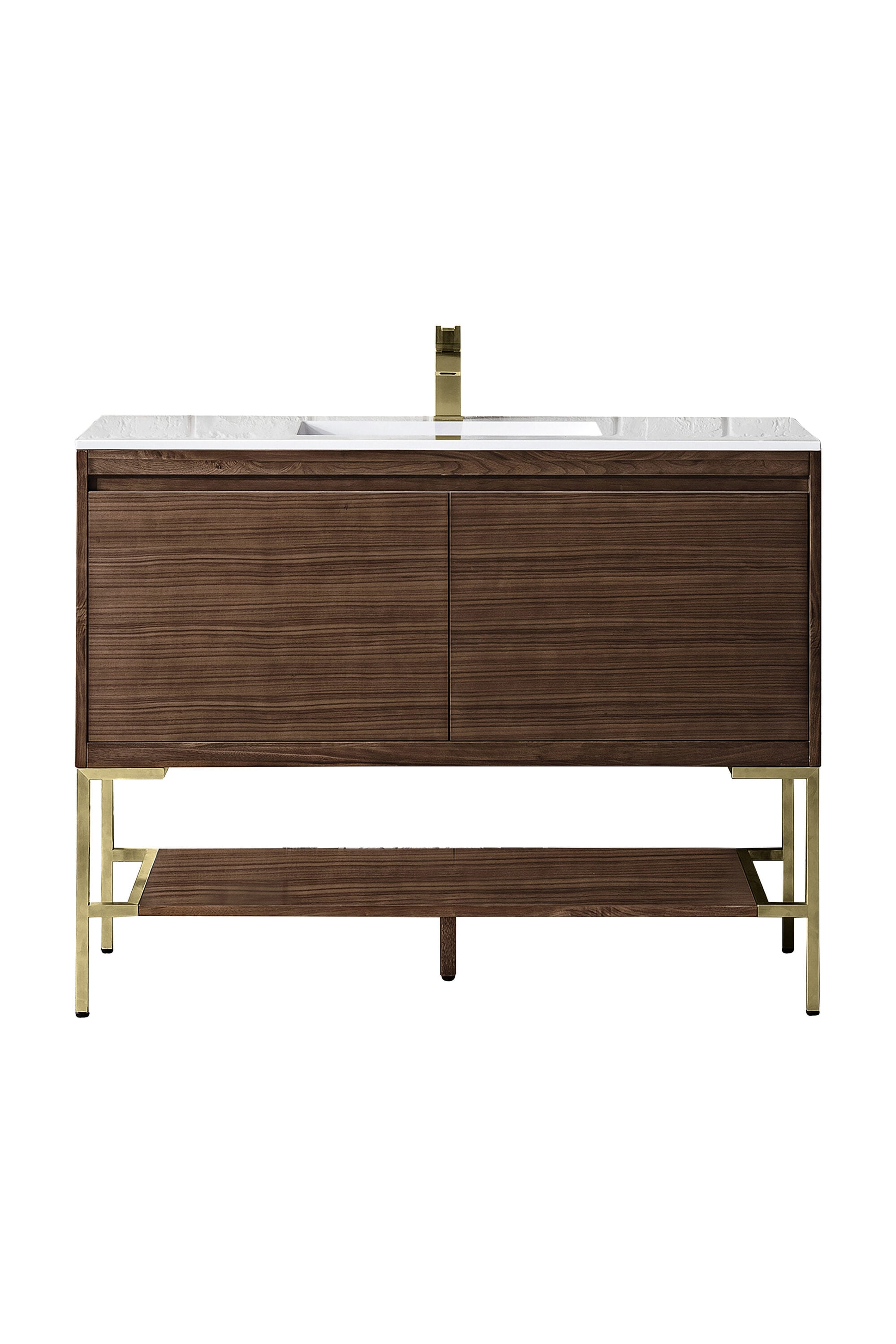 James Martin Vanities 805-V47.3-W-CB-GW Mantova 47-in Mid-century Walnut Single Sink Bathroom Vanity with Glossy White Engineered Stone Top