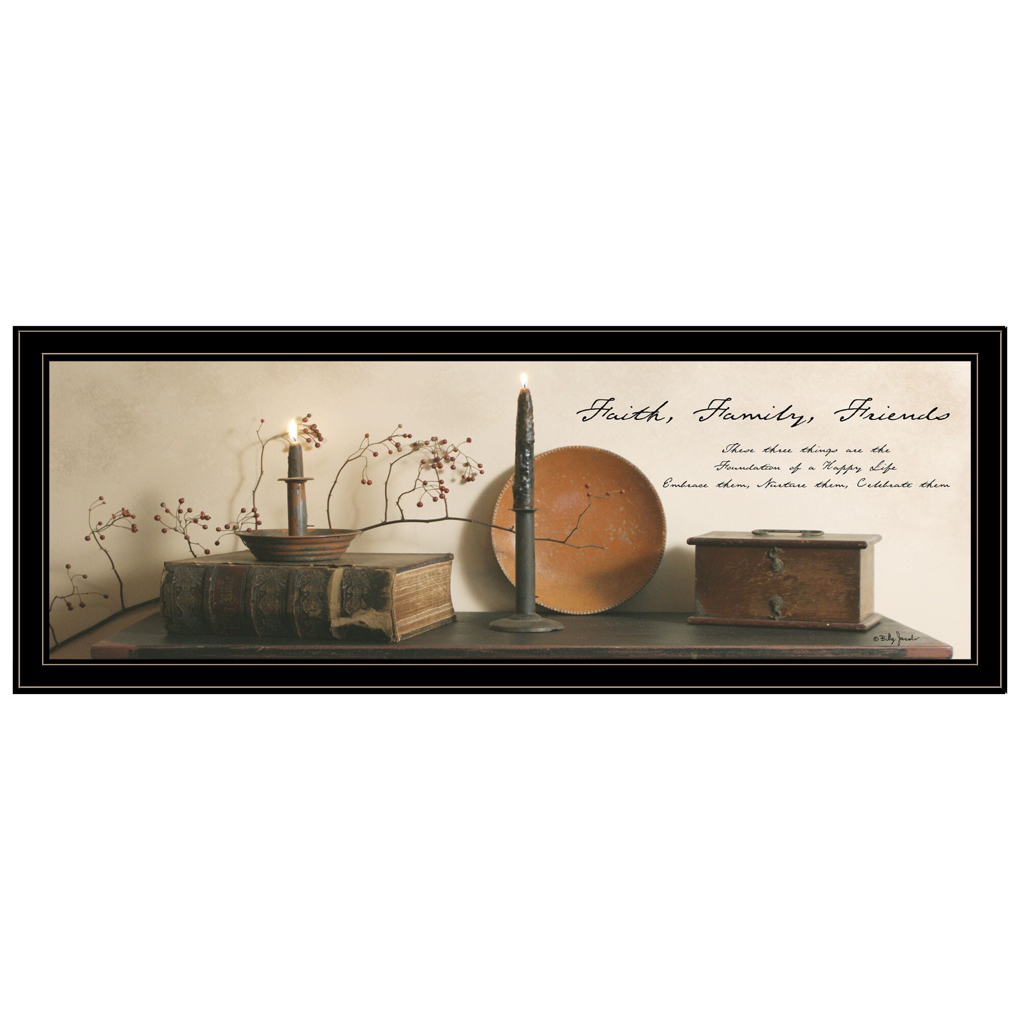 Trendy Decor 4U BJ812-704G Faith, Family, Friends Billy Jacobs Black Wood Framed 15-in H x 39-in W Inspirational Paper Print