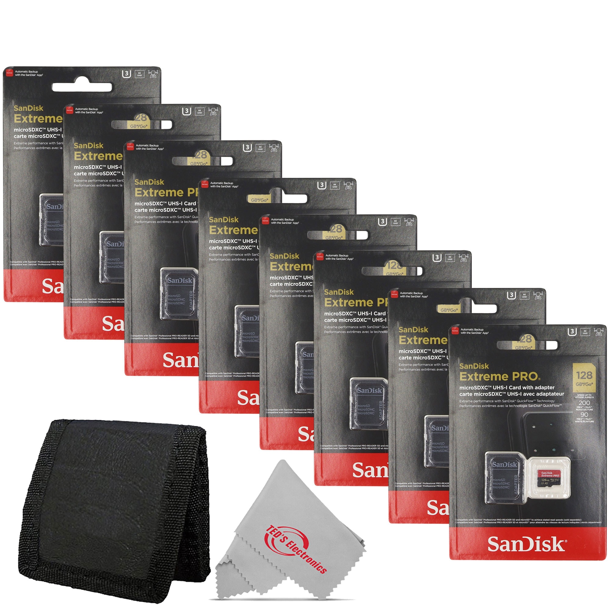 SanDisk 8x  128GB Extreme Pro UHSI Micro SD Up to 200MBs Read 90MBs Write Card Wallet