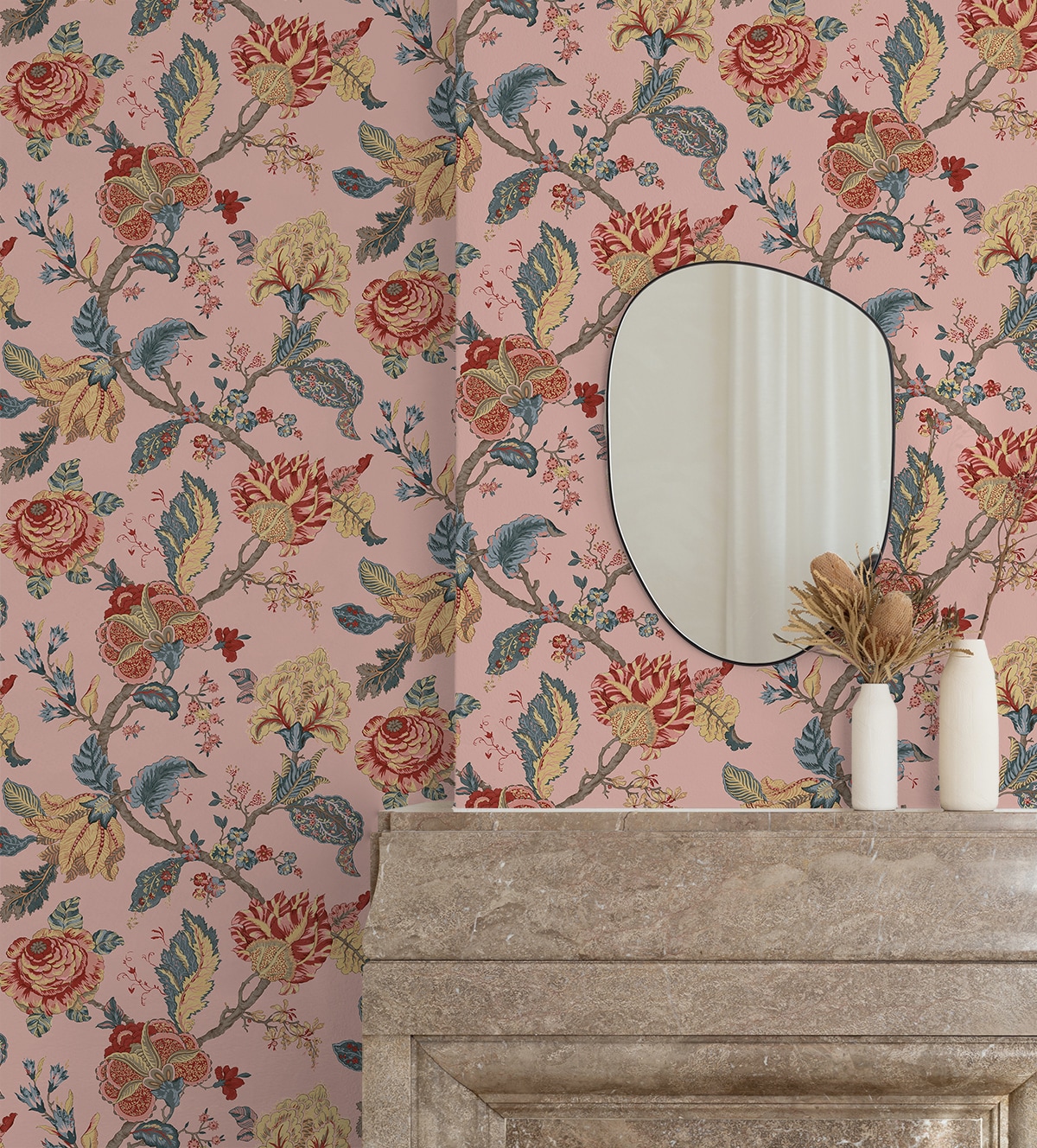 Blush Floral Jacobean Peel and Stick Wallpaper