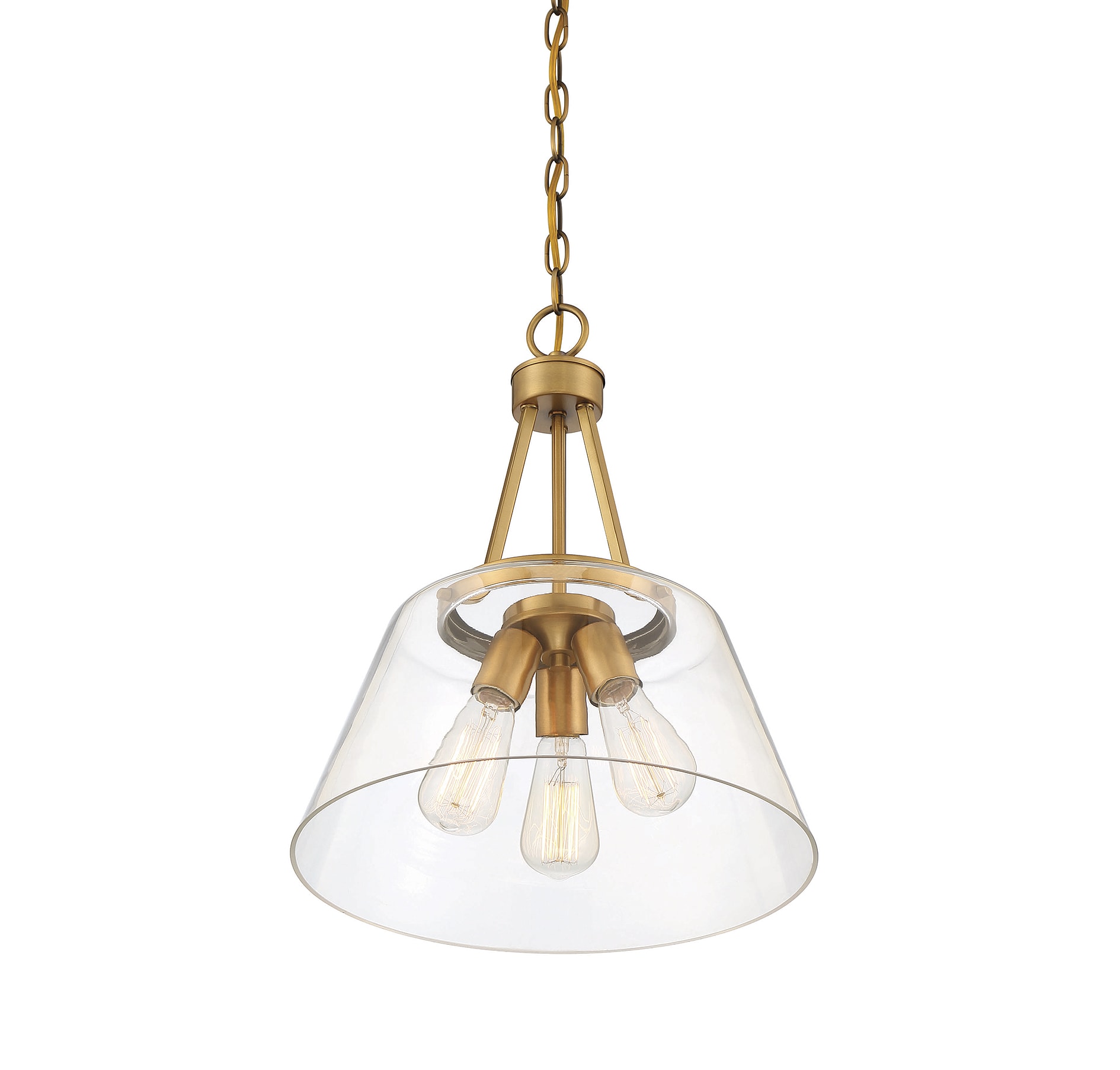 Calhoun Warm Brass 3-Light Clear Glass Pendant