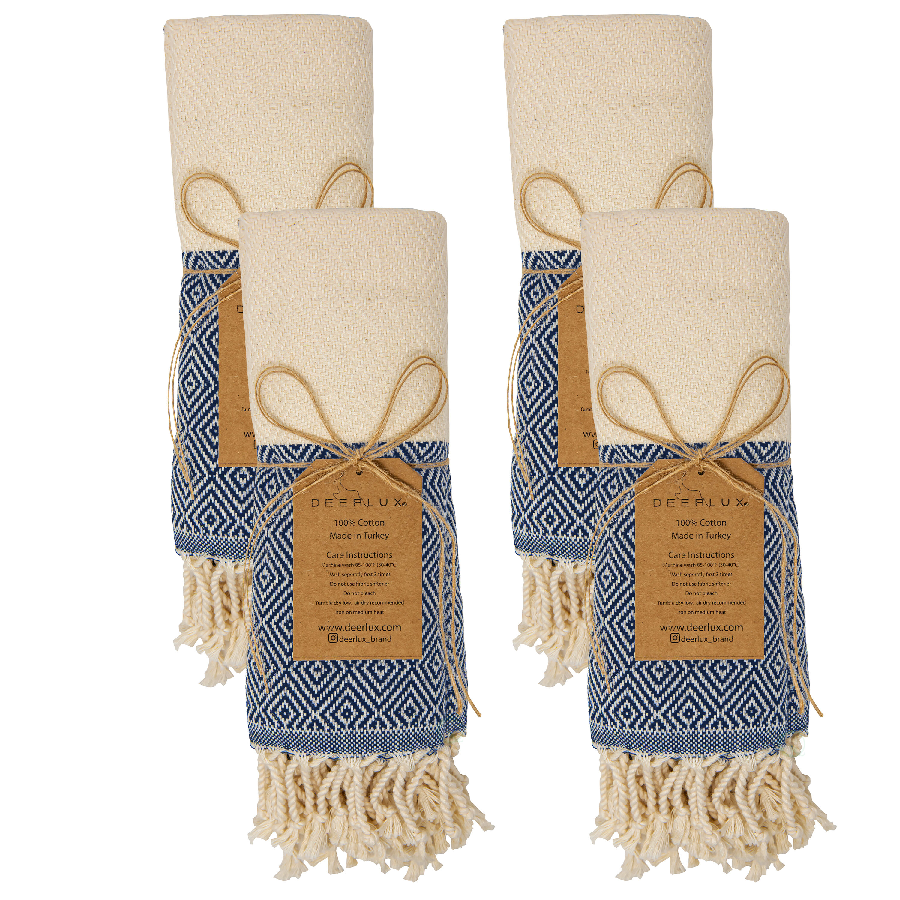 Deerlux QI004005.NV.4 4-Piece Navy Turkish Cotton Quick Dry Hand Towel
