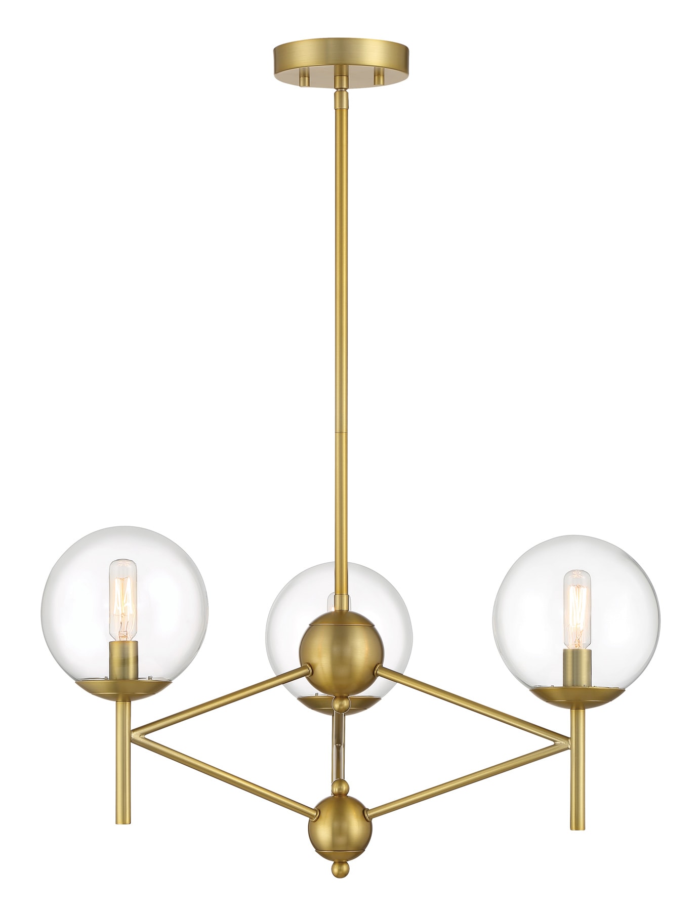 Soft Brass 3-Light Globe Chandelier with Clear Glass Shades