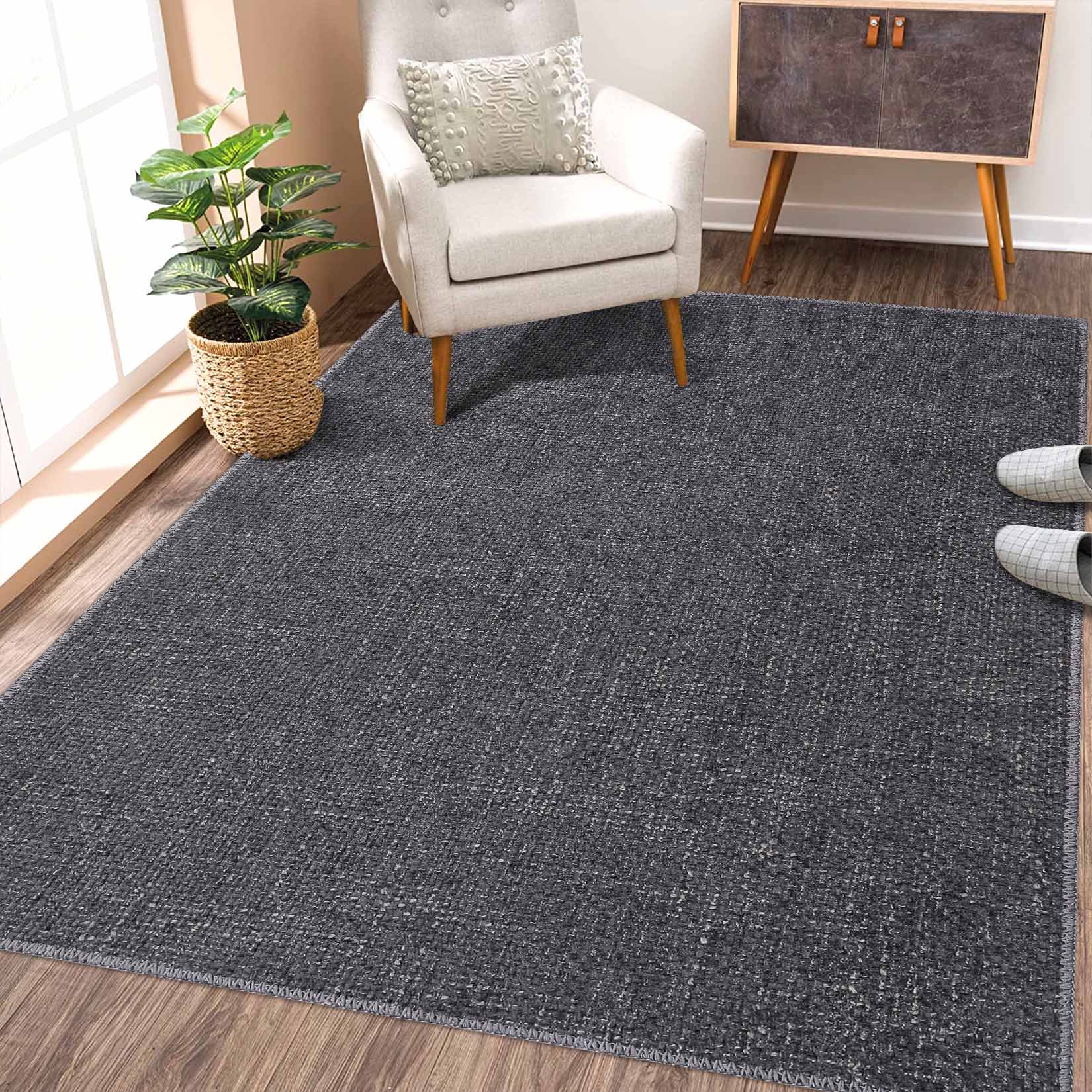 Garvee YXY-LO-PHO-10N5XP8Z 4 x 6 (ft) Loomed Polyester Dark Gray Rectangular Indoor Solid Mid-Century Modern Machine washable Area rug