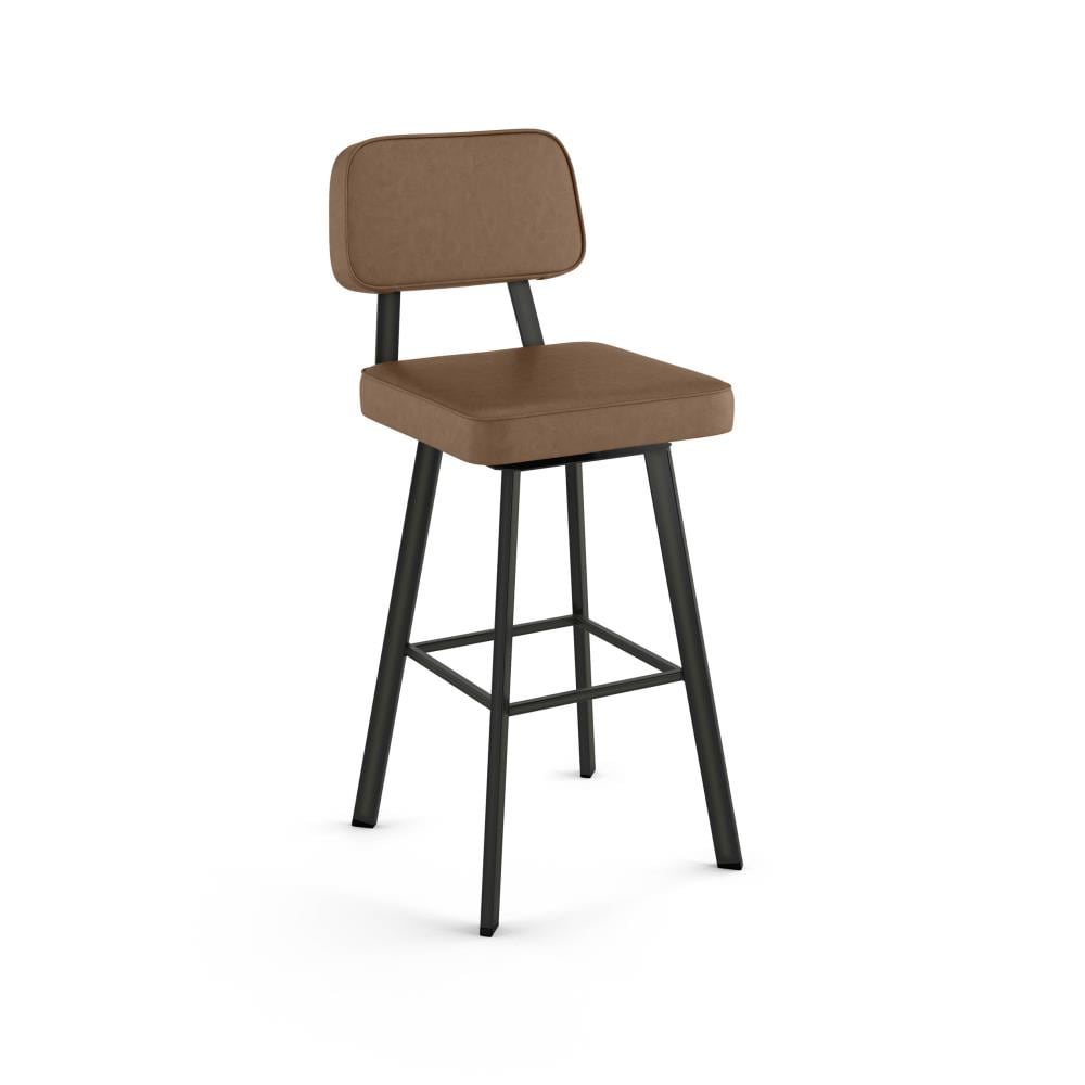 Amisco 41546-26WE/1B51HVF4 Clarkson Brown Faux Leather / Dark Grey Metal 26.75-Inches H Counter height Square seat Upholstered Swivel Metal Bar Stool and Back