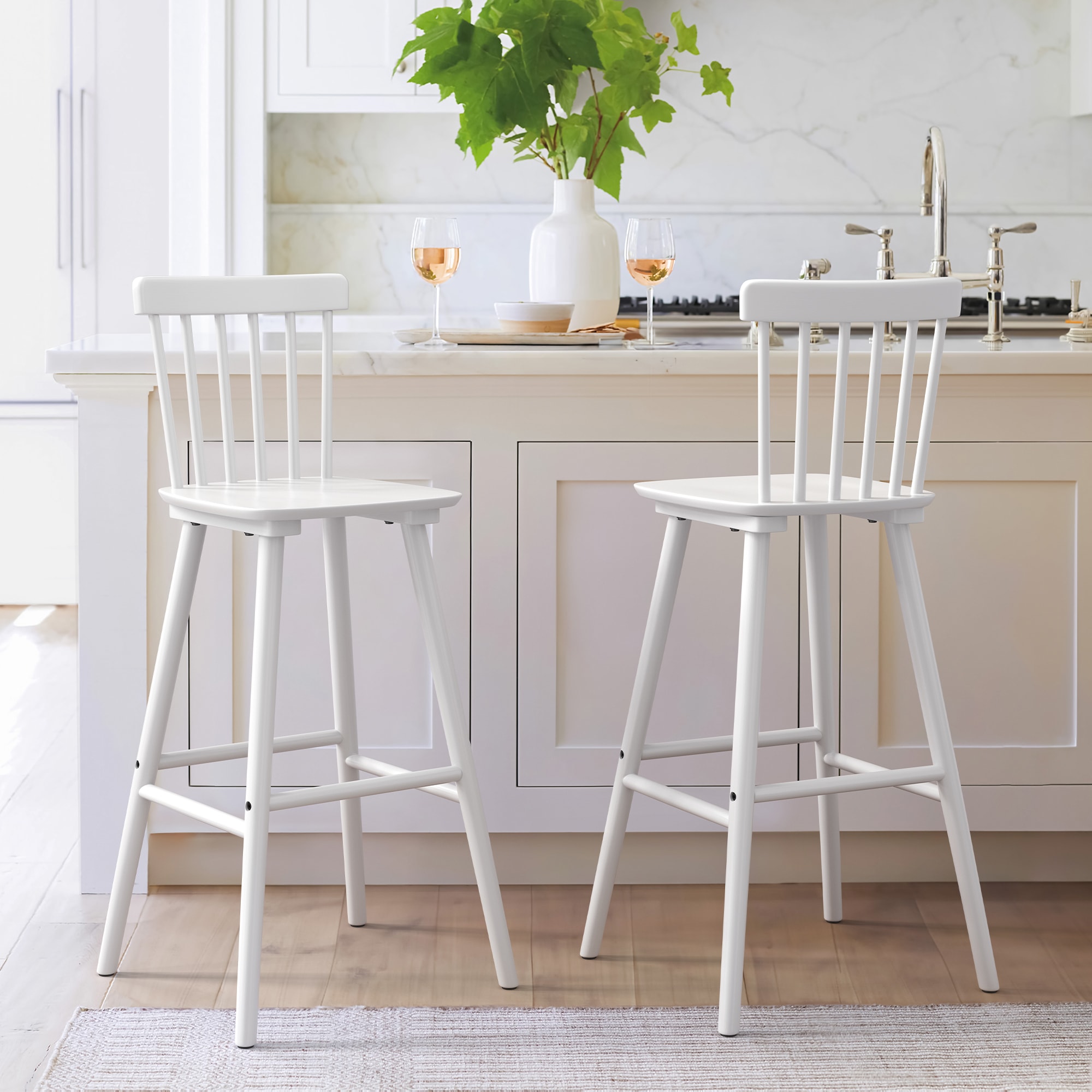 Yurevna 2LB23CH0030-200LS Set of 2 White 30-in H Bar height (28-in to 33-in) Square Seat Wood Back Bar Stool Back